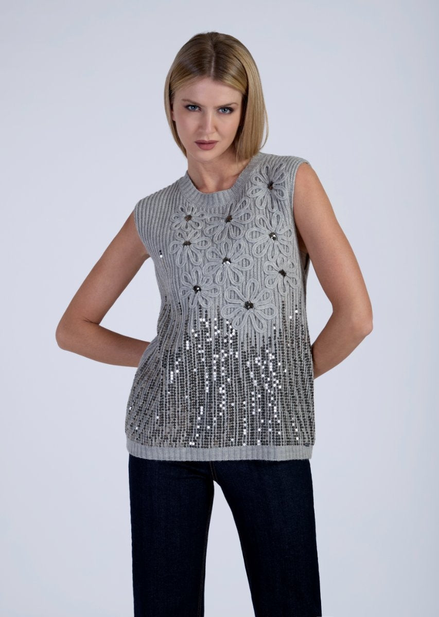 Maglia a coste senza maniche ricamo fiori LAFTY LIE