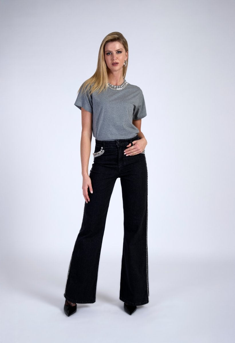 T-shirt di cotone con applicazioni cristalli LAFTY LIE