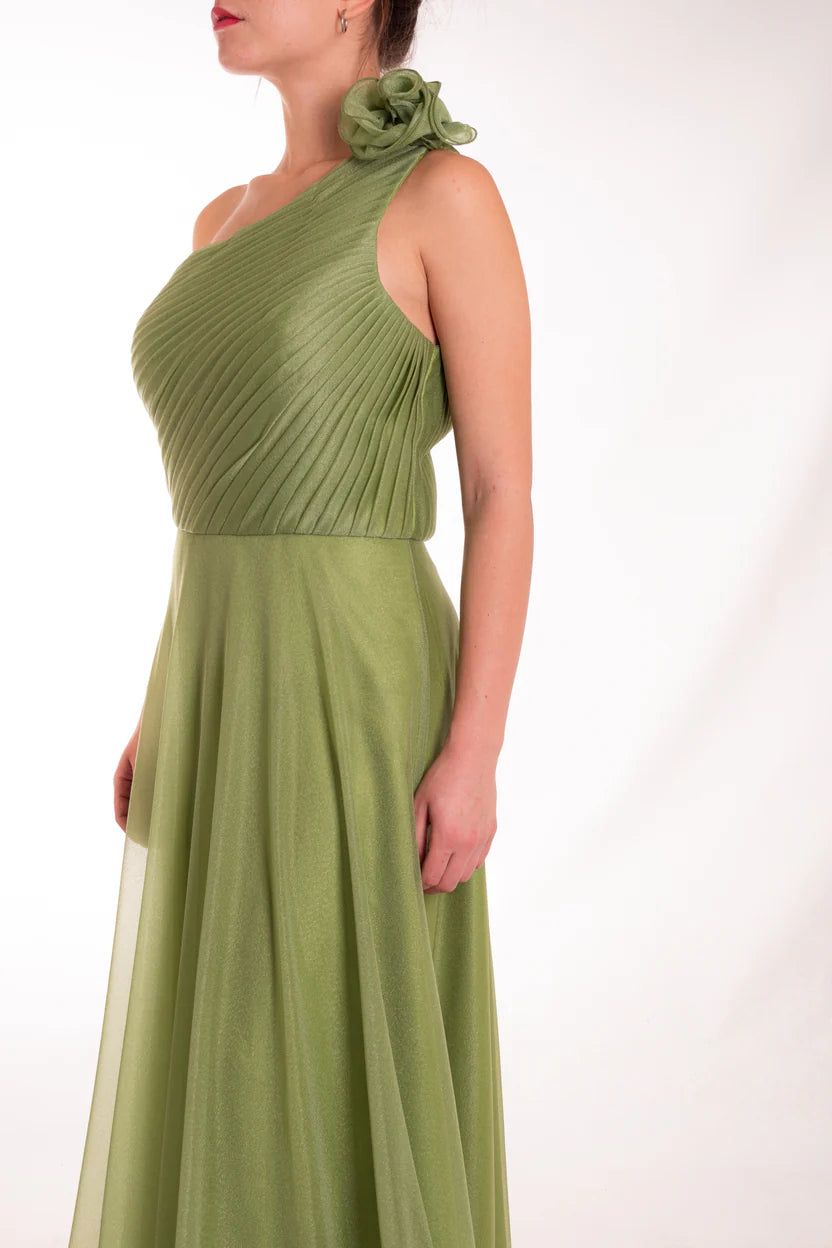 Abito Lungo Monospalla Dettaglio Fiore GLO'