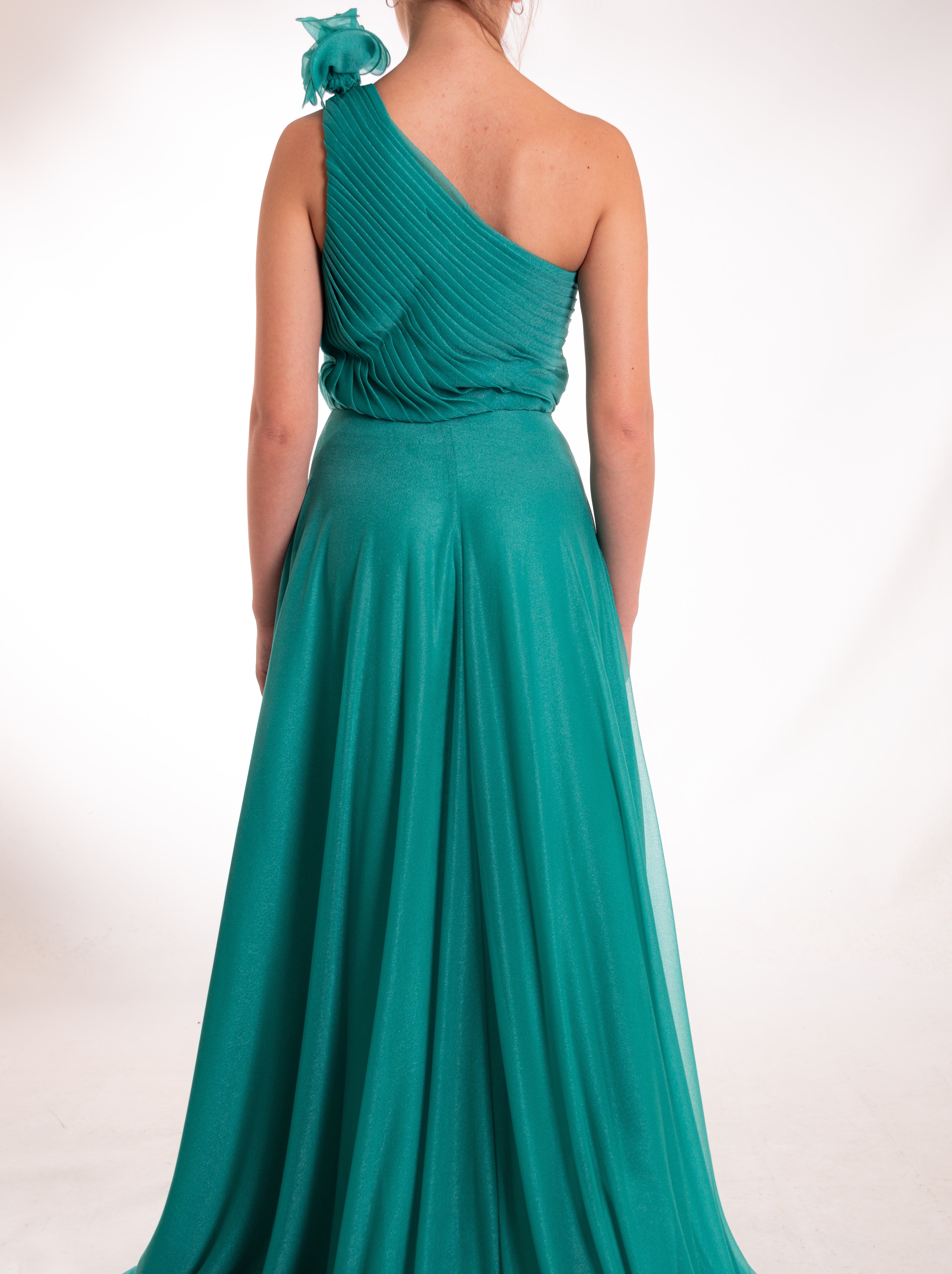 Abito Lungo Monospalla Dettaglio Fiore GLO'