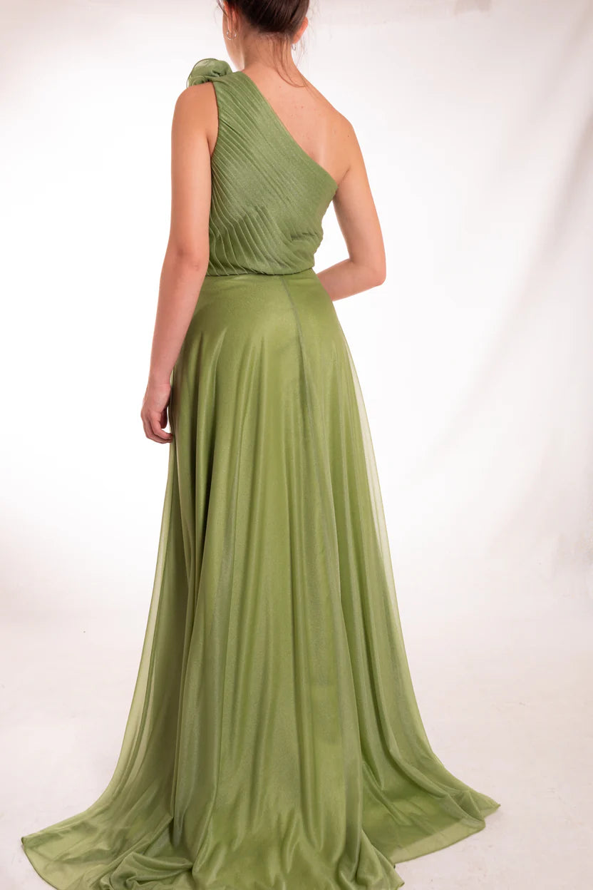 Abito Lungo Monospalla Dettaglio Fiore GLO'