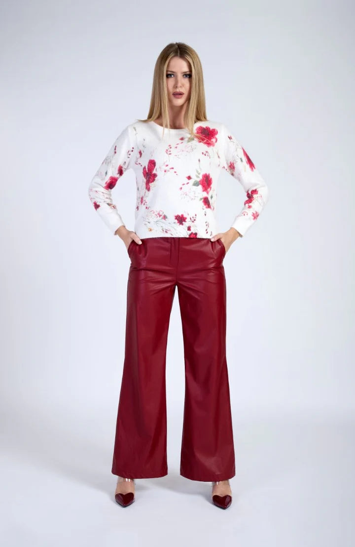 Pantaloni larghi in finta pelle borgogna LAFTY LIE