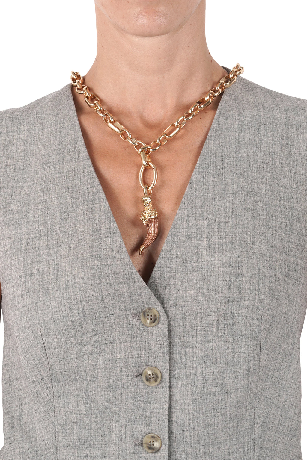 Ciondolo cornucopia Dea bendata smaltato in metallo oro/bronzo ALEVA' BIJOUX