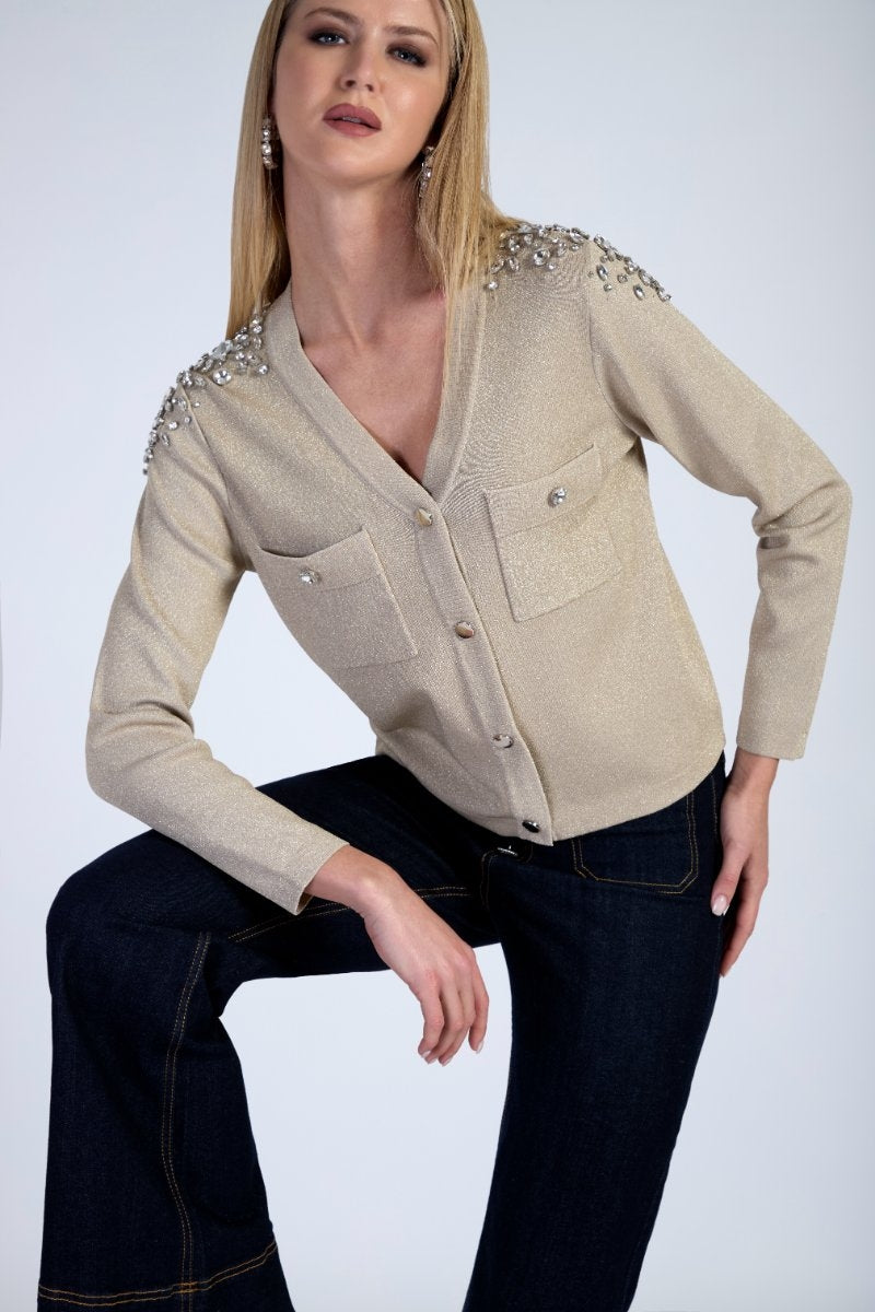 Cardigan in maglia lurex dettaglio cristalli LAFTY LIE