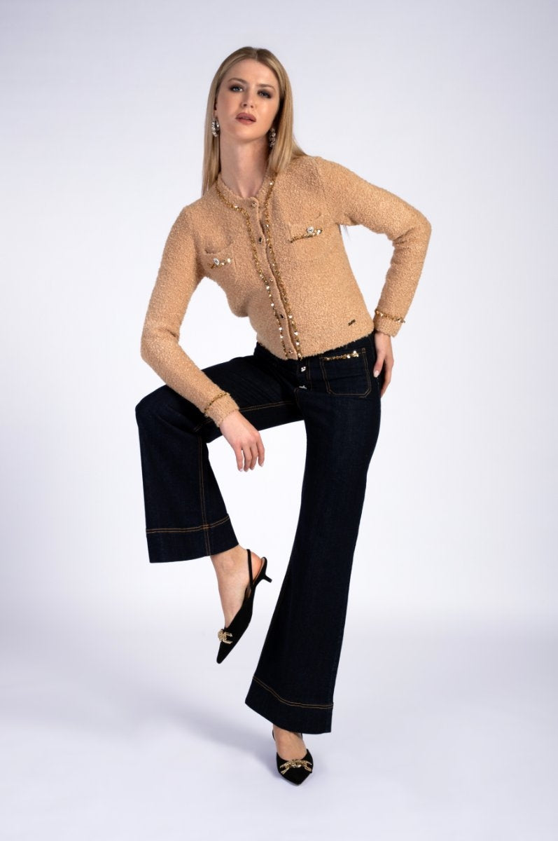 Cardigan in maglia bouclè dettaglio paillettes LAFTY LIE