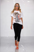 T-shirt di cotone stampa donna nella giungla con applicazioni LAFTY LIE