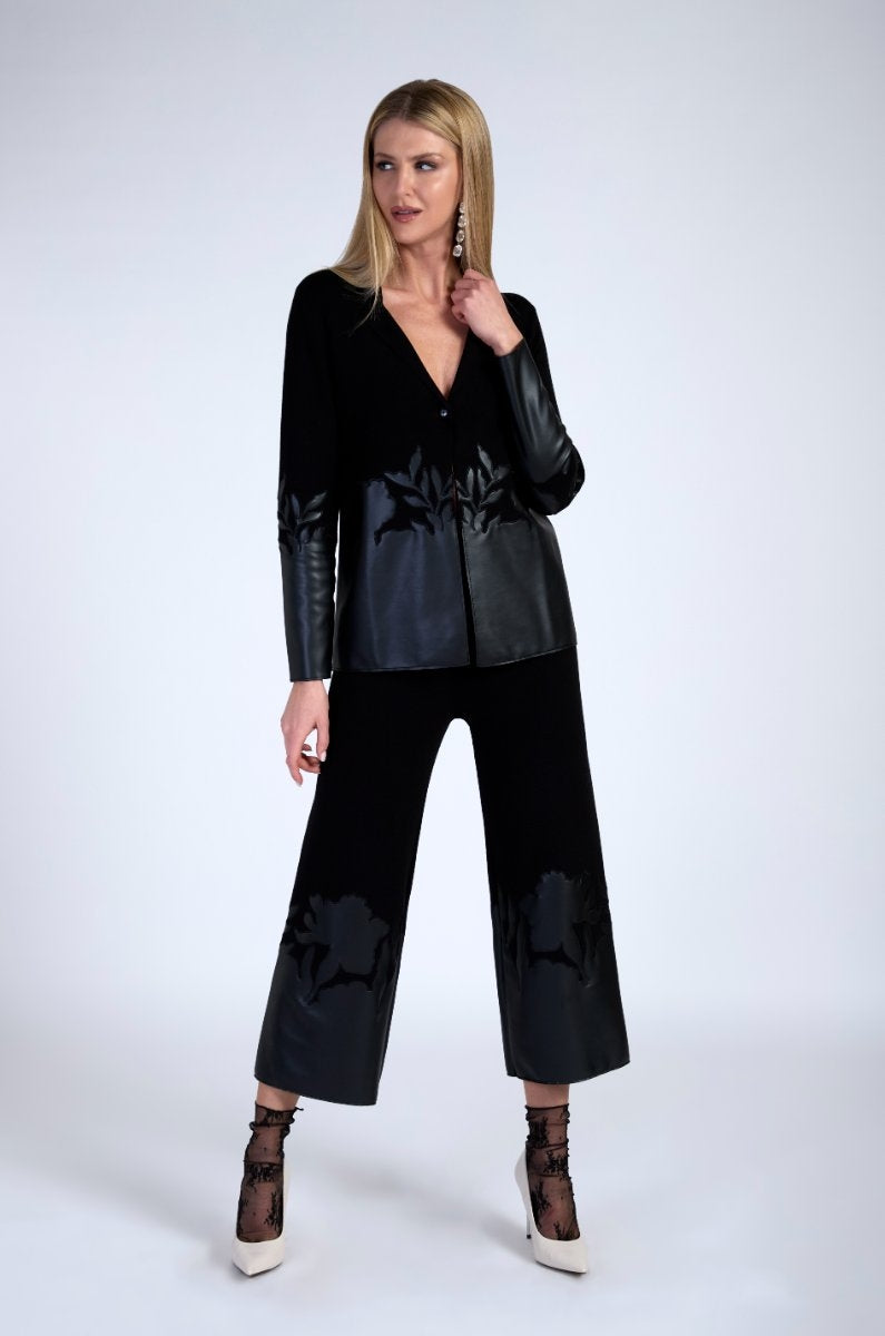 Cardigan in maglia dettaglio di stampa in ecopelle LAFTY LIE