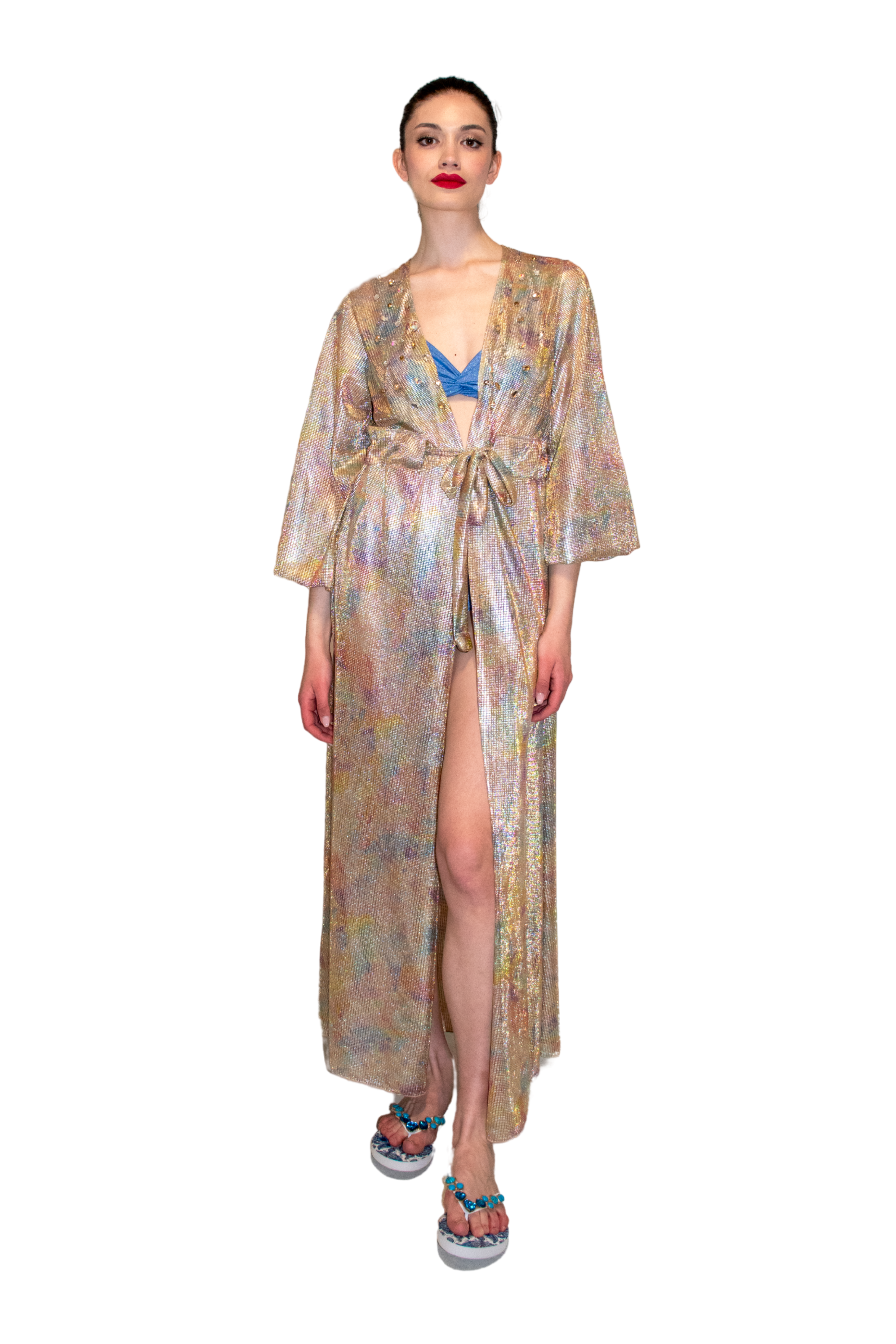 Kimono lungo in lurex con ricamo ILARIA VITAGLIANO