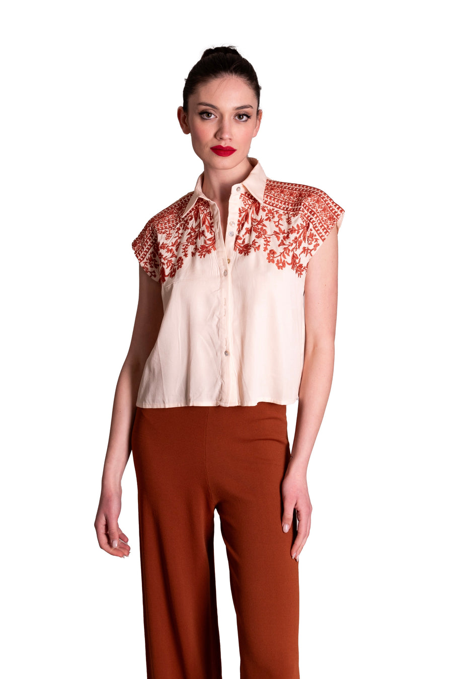 Camicia senza maniche con ricami floreali MEISIE