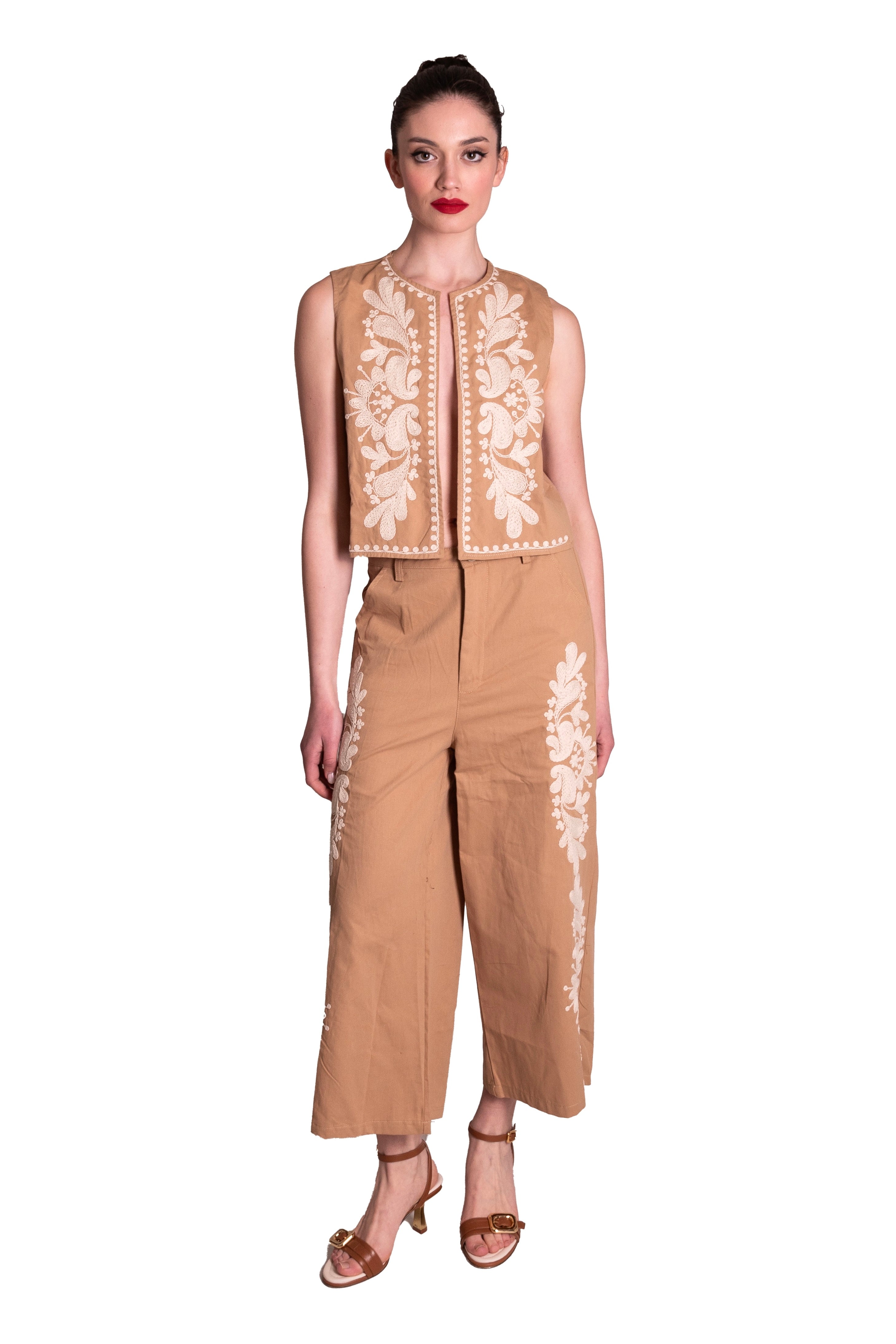 Gilet in tela di cotone con ricami a contrasto MEISIE