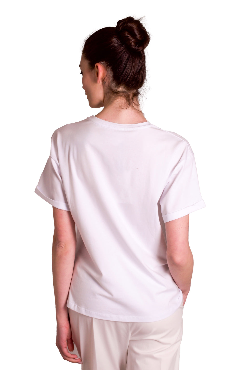 T-shirt di cotone stampa donna nella giungla con applicazioni LAFTY LIE