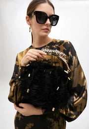 Borsa in Tessuto Rosette con Manico Leopardo in Metallo LOLA CASADEMUNT