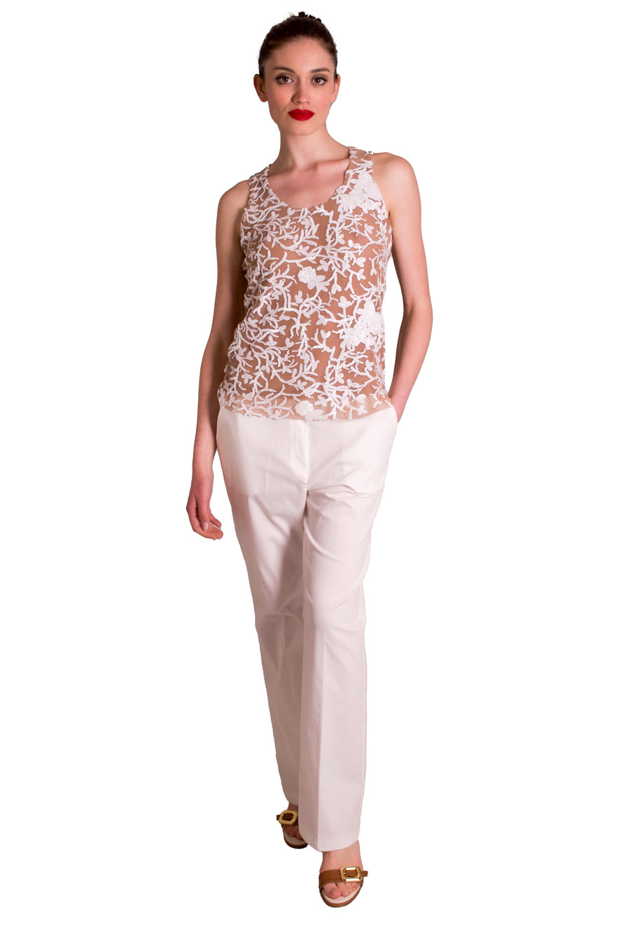 Top in tulle stretch con ricami Z.O.E.