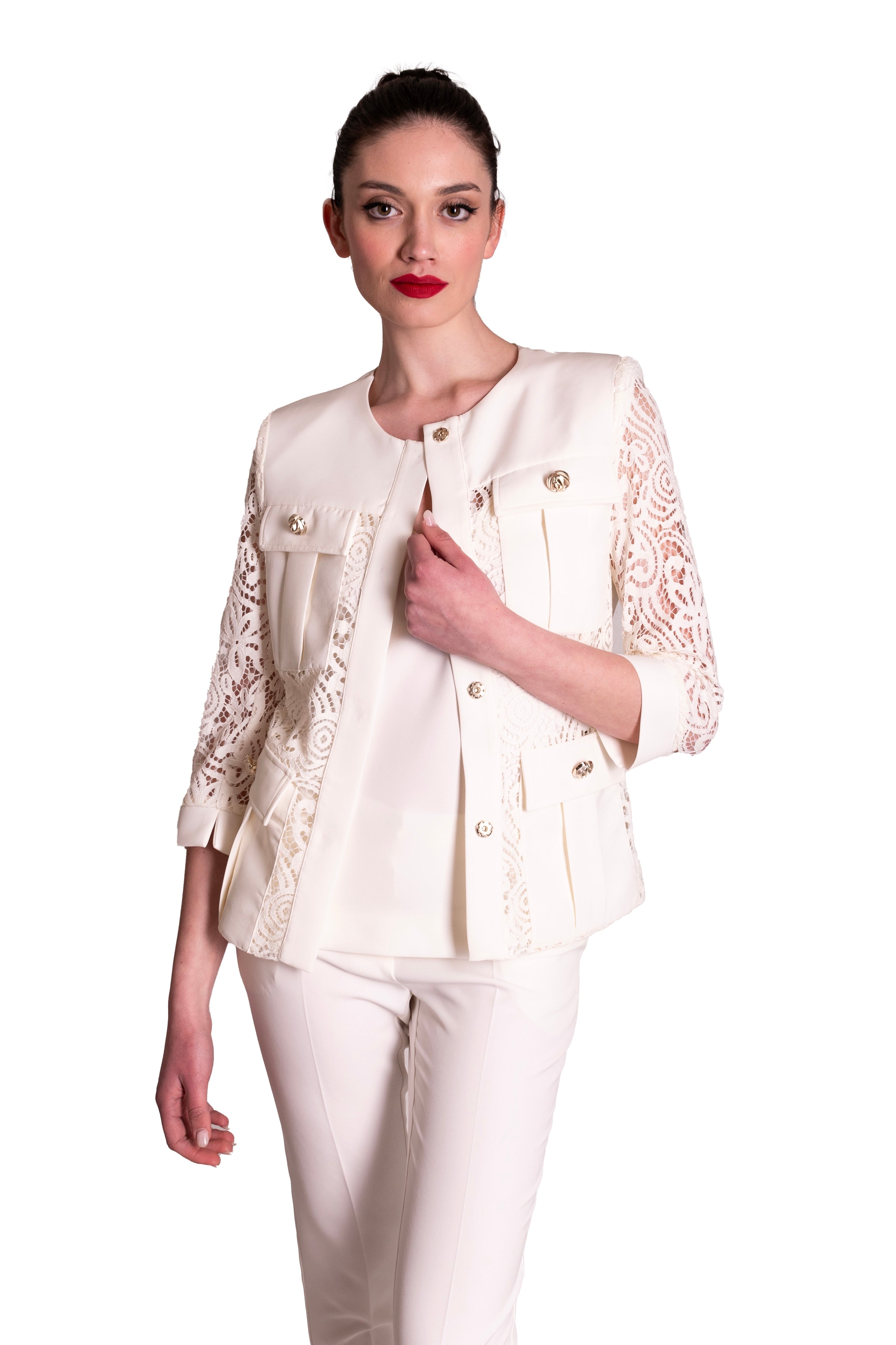 Giacca in cady con inserti macramè CLO'