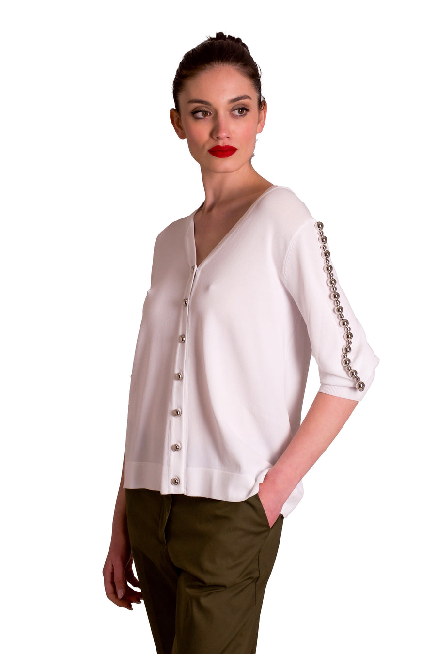 Cardigan in viscosa applicazioni perle Z.O.E.