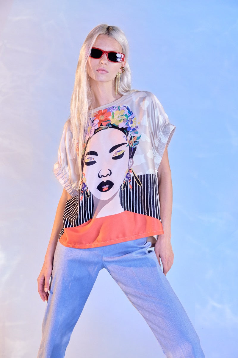 T-shirt in twill stampa donna giapponese  Z.O.E.