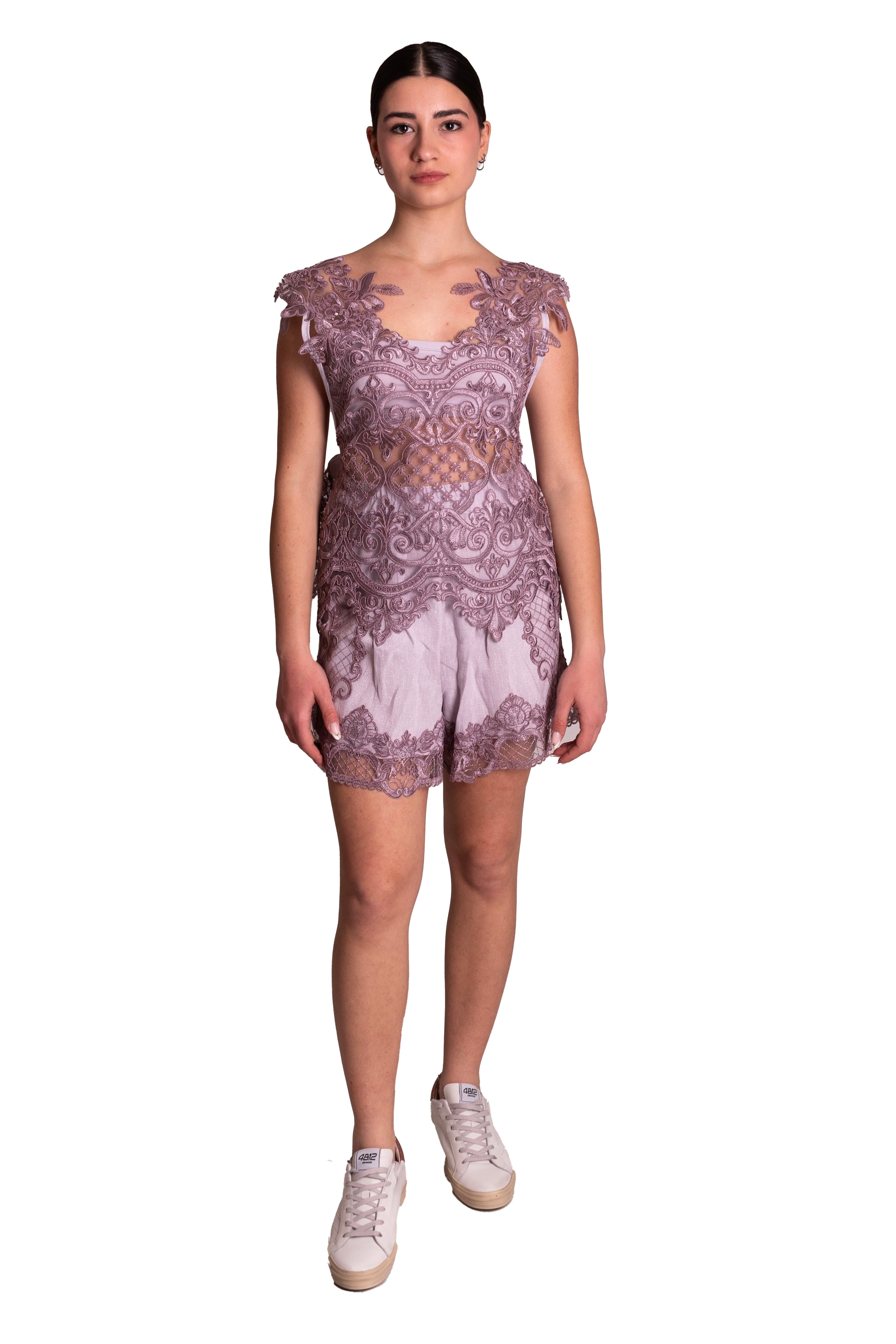 Top in pizzo con nastri di lino MAURIZIO