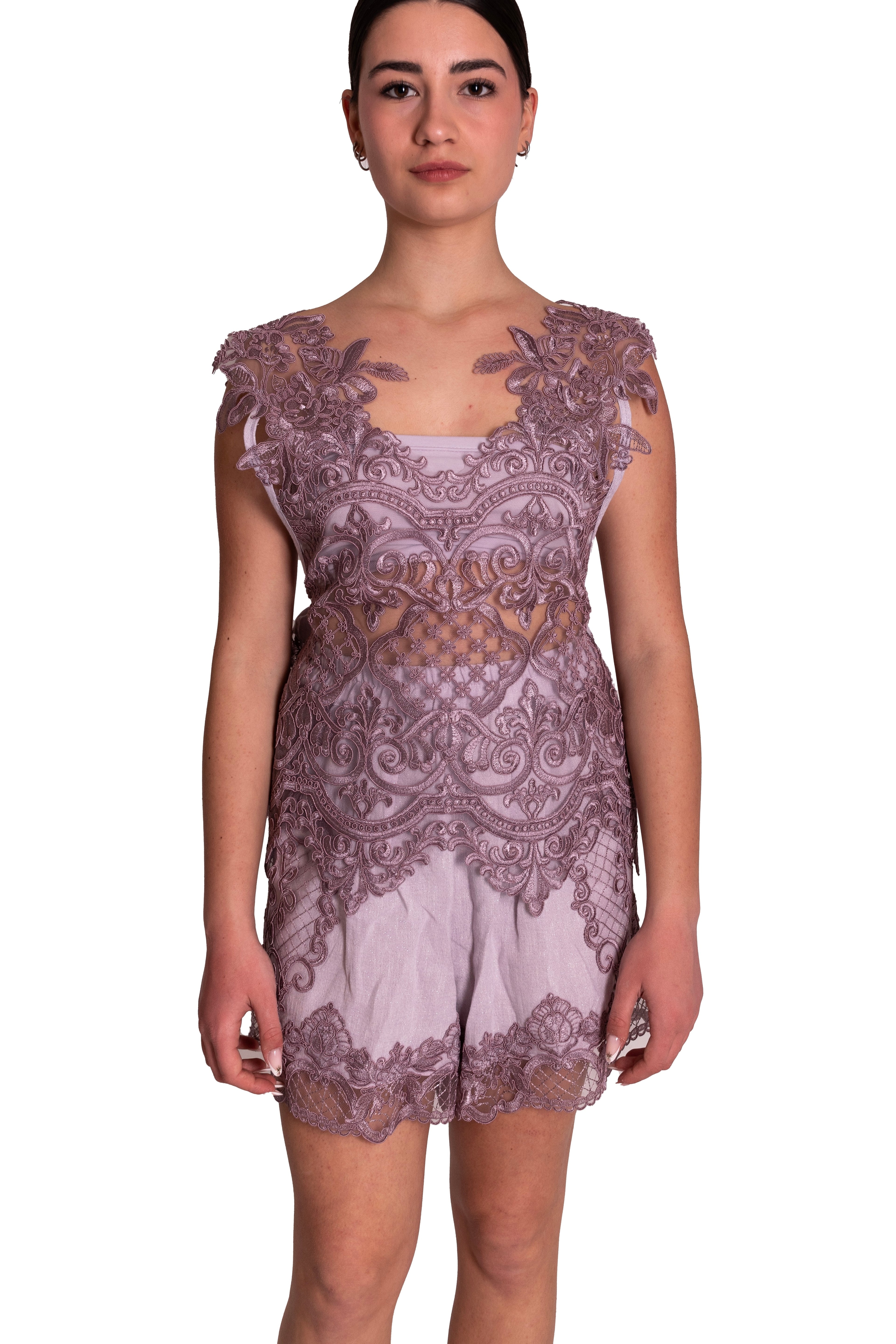 Top in pizzo con nastri di lino MAURIZIO