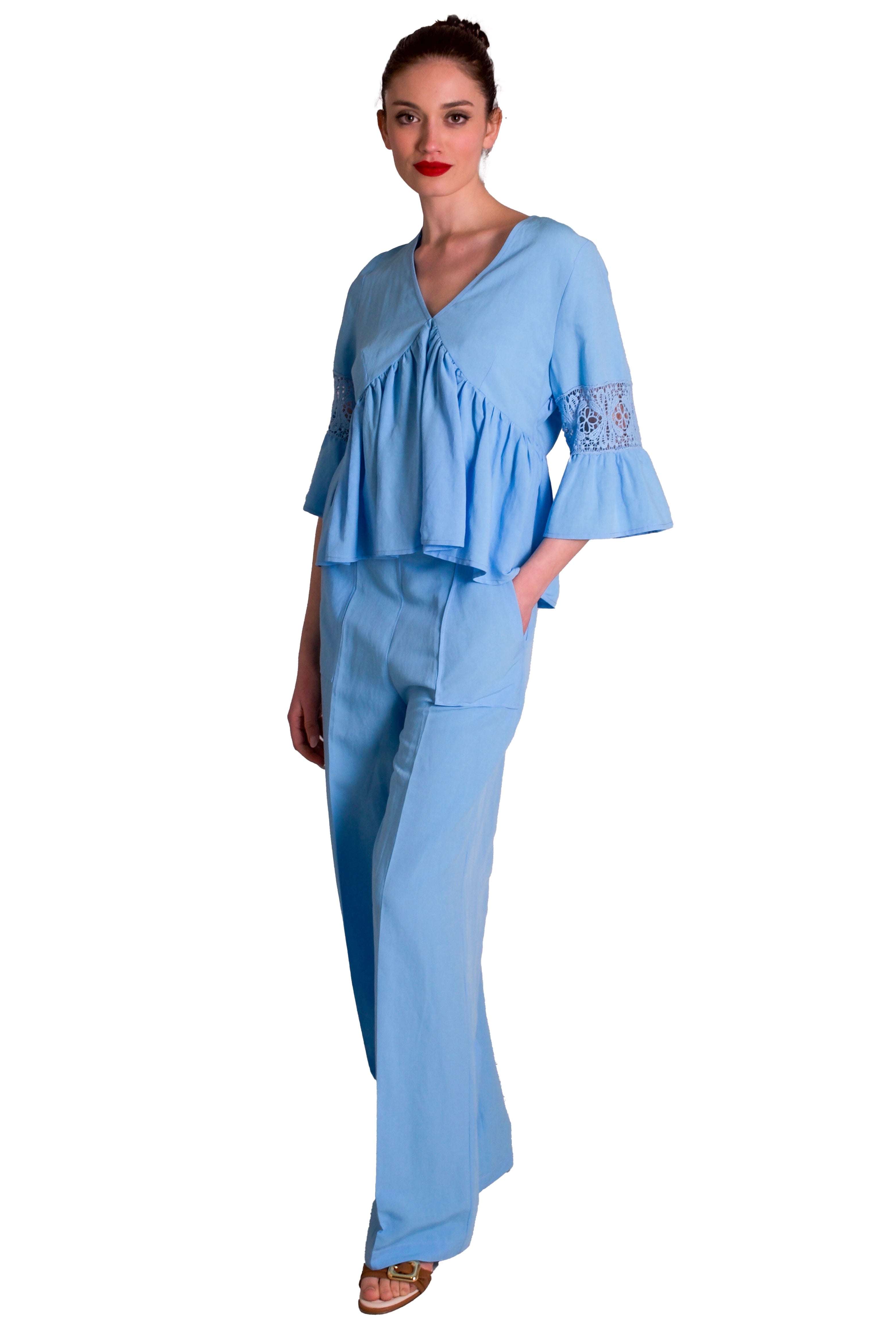 Blusa con balza arricciata dettaglio pizzo MADDALENA DI LORENZO