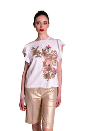T-shirt di cotone stampa giungla con applicazioni LAFTY LIE