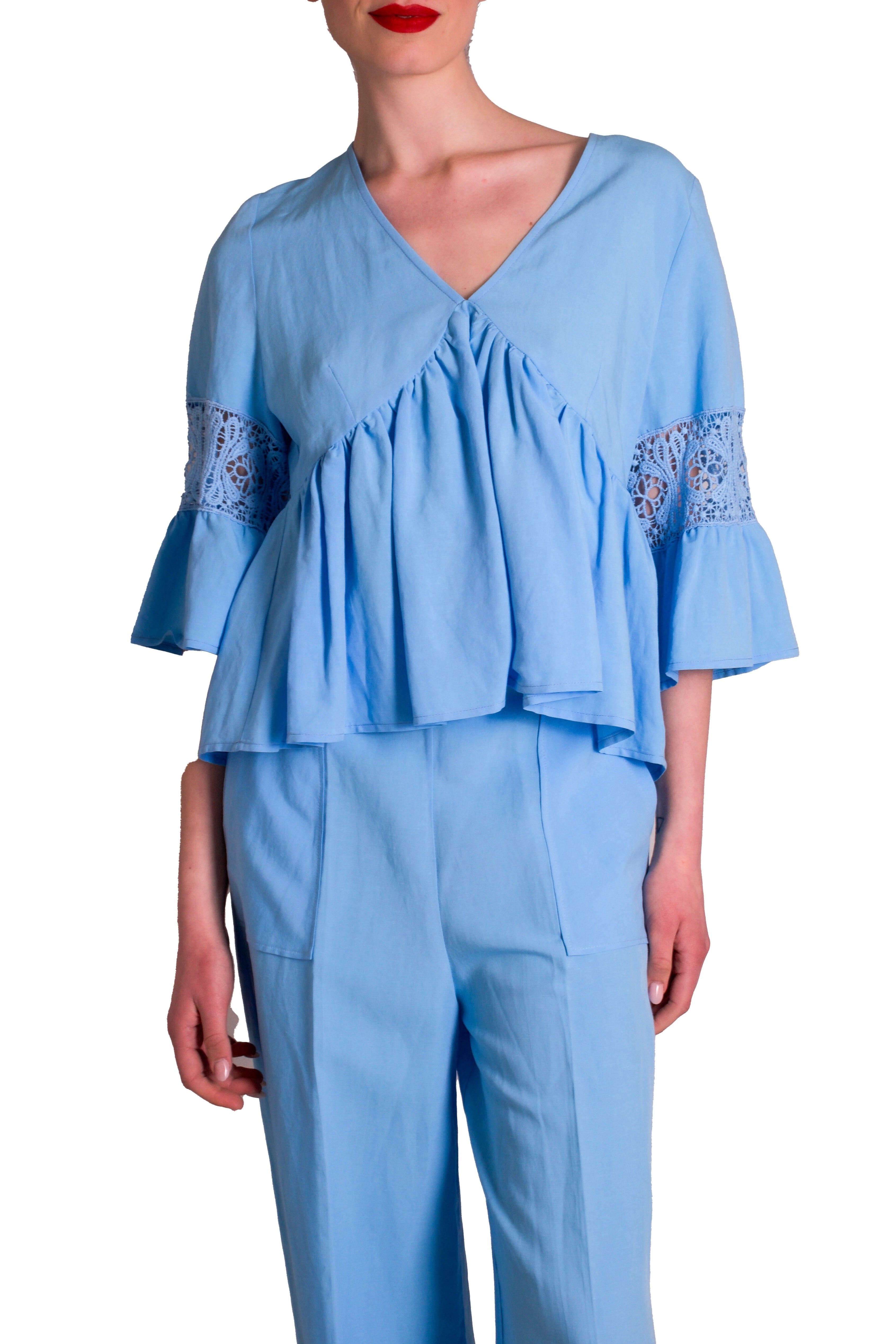 Blusa con balza arricciata dettaglio pizzo MADDALENA DI LORENZO