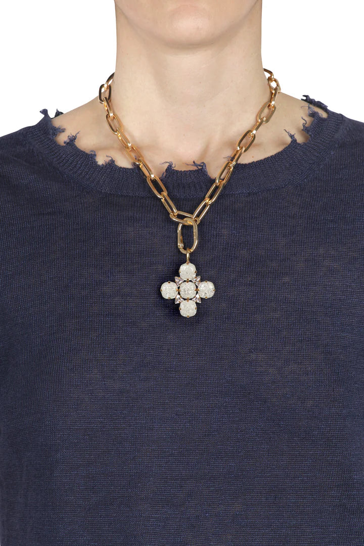 Ciondolo croce Fiore Sparkle bianco e oro ALEVA' BIJOUX