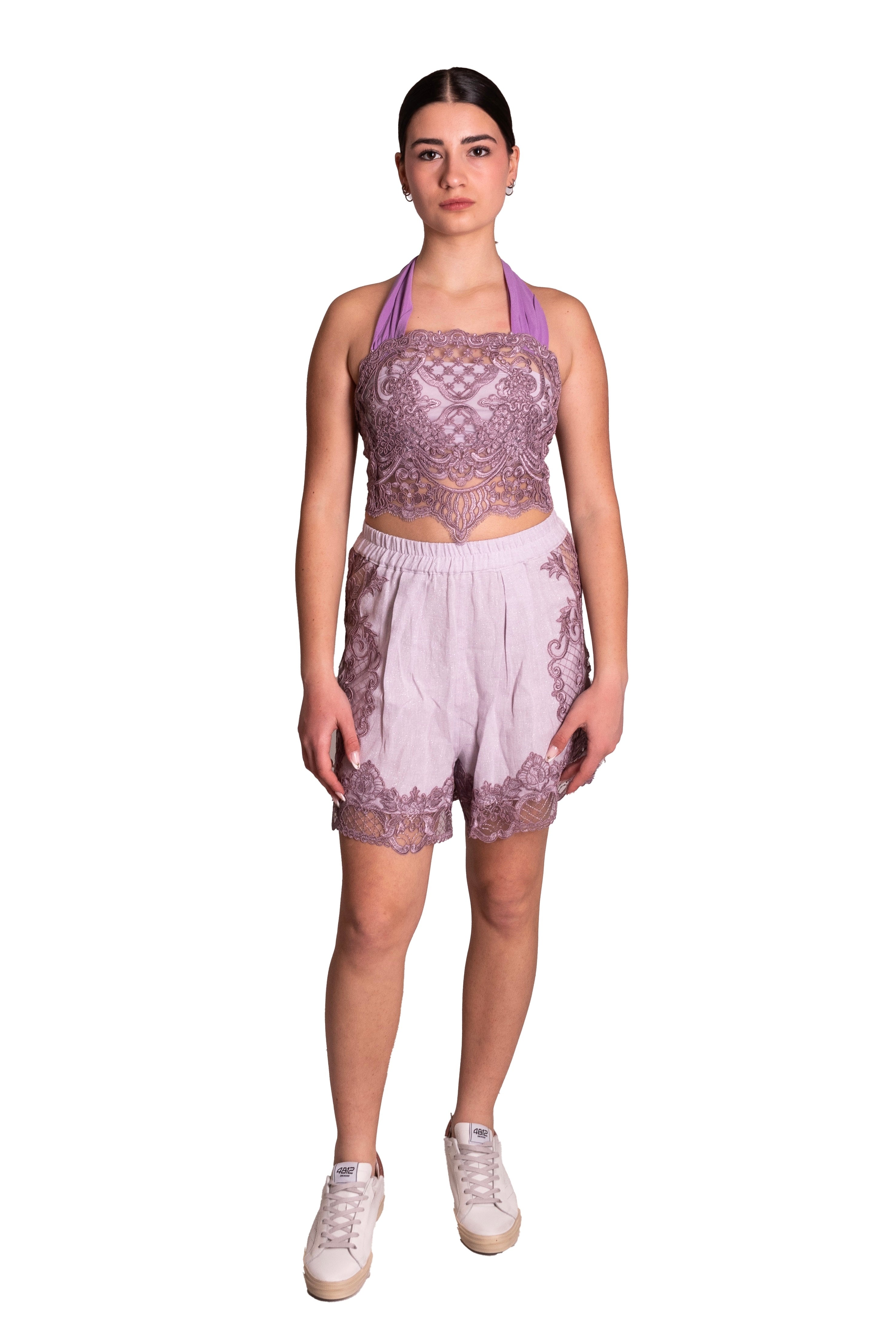 Top in pizzo con nastri di seta MAURIZIO