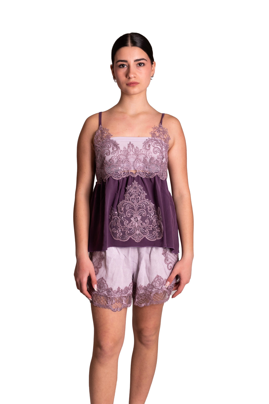 Top in seta con inserti di pizzo MAURIZIO