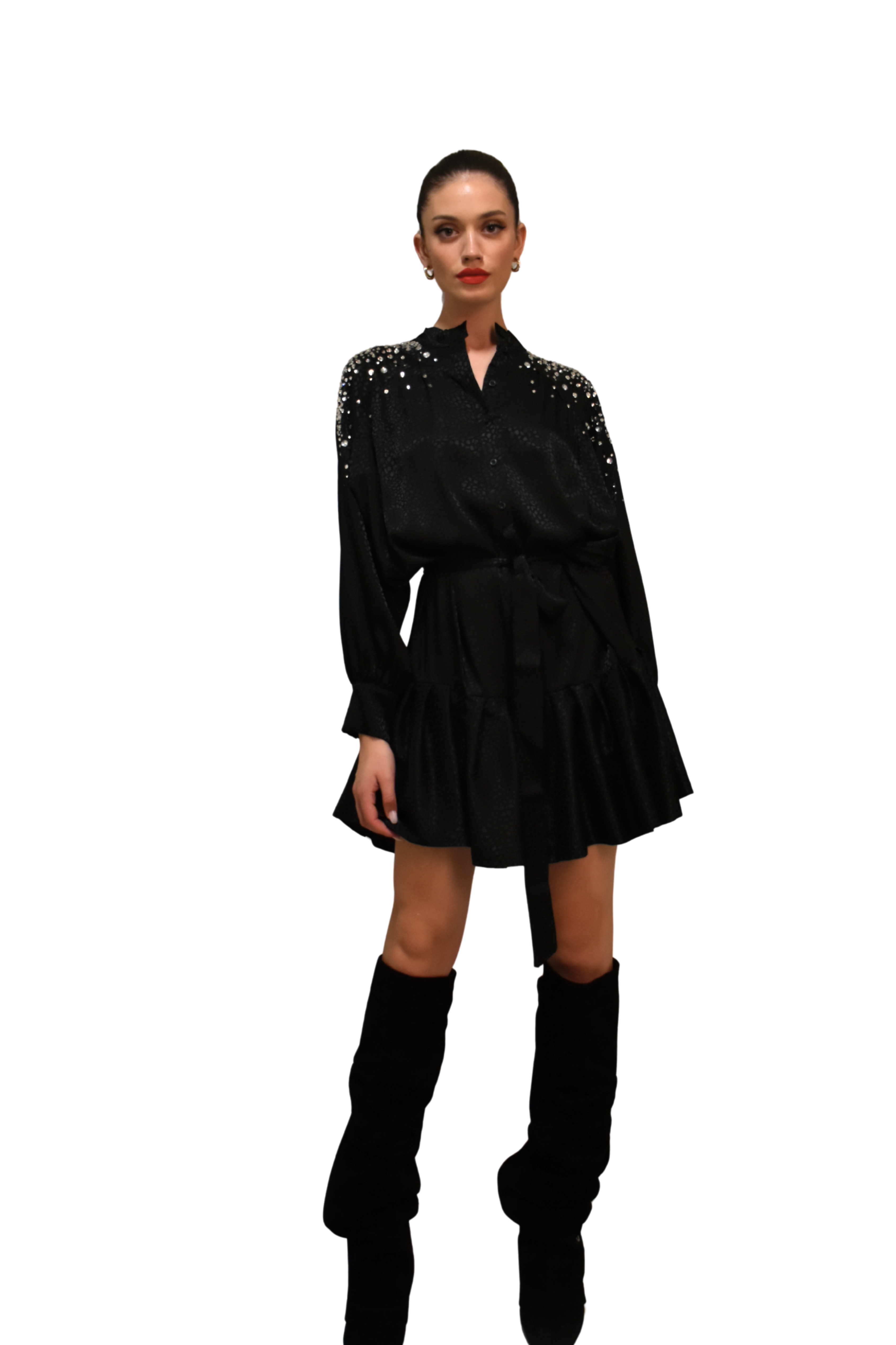 Abito chemisier in viscosa jacquard con cristalli ODI ET AMO