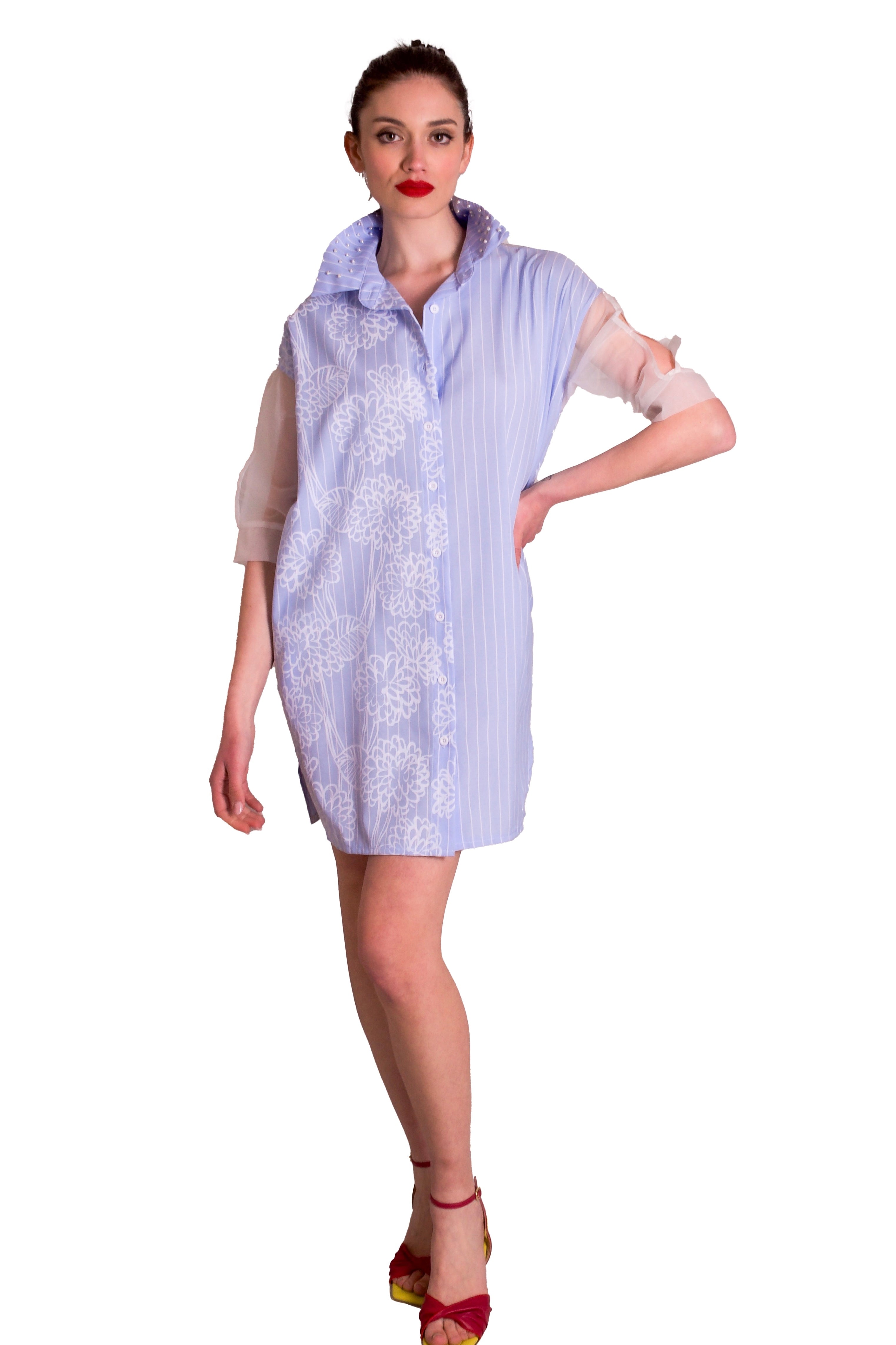 Camicione in cotone con maniche in organza Z.O.E.