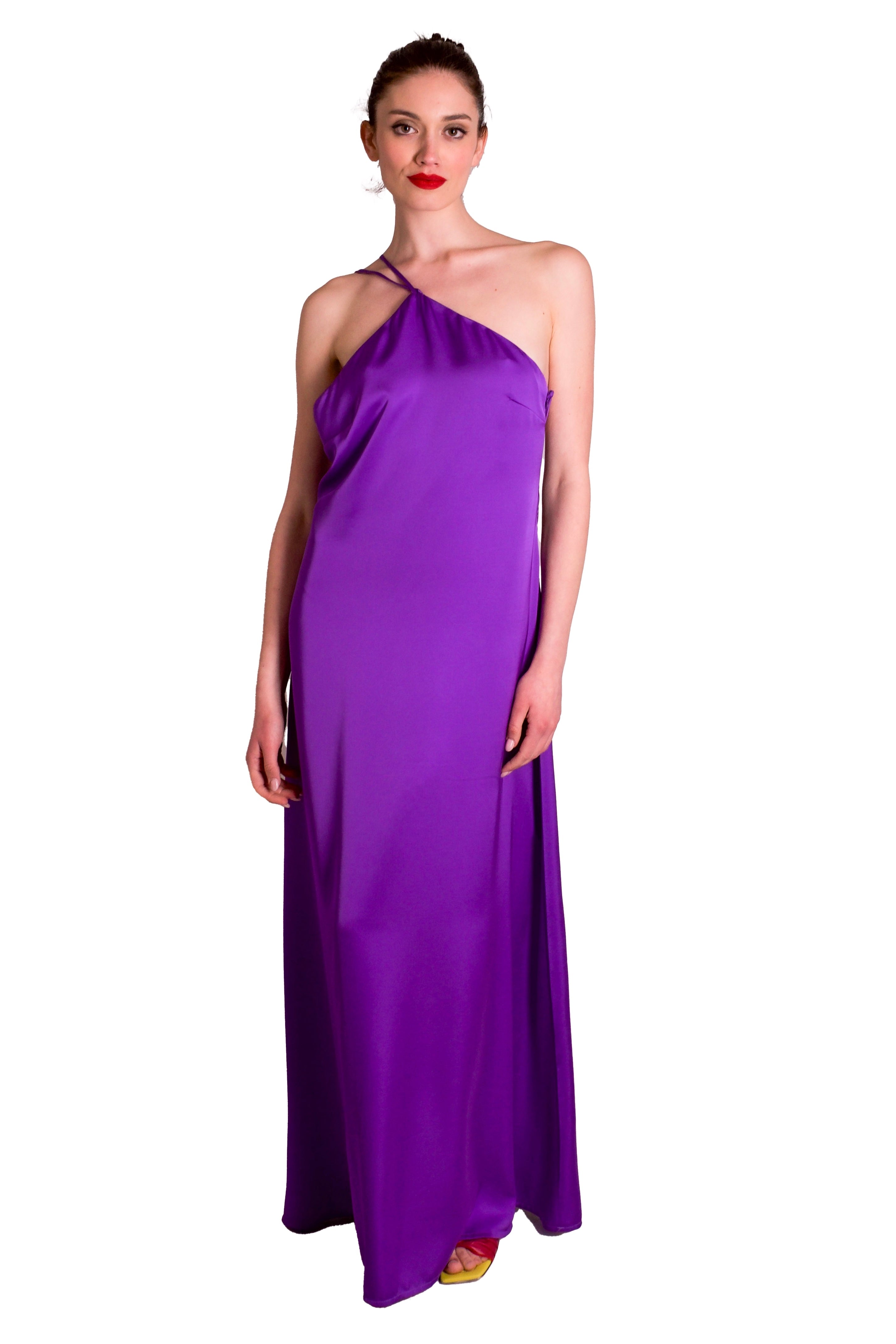 Abito lungo in raso con scollo asimmetrico MADDALENA DI LORENZO