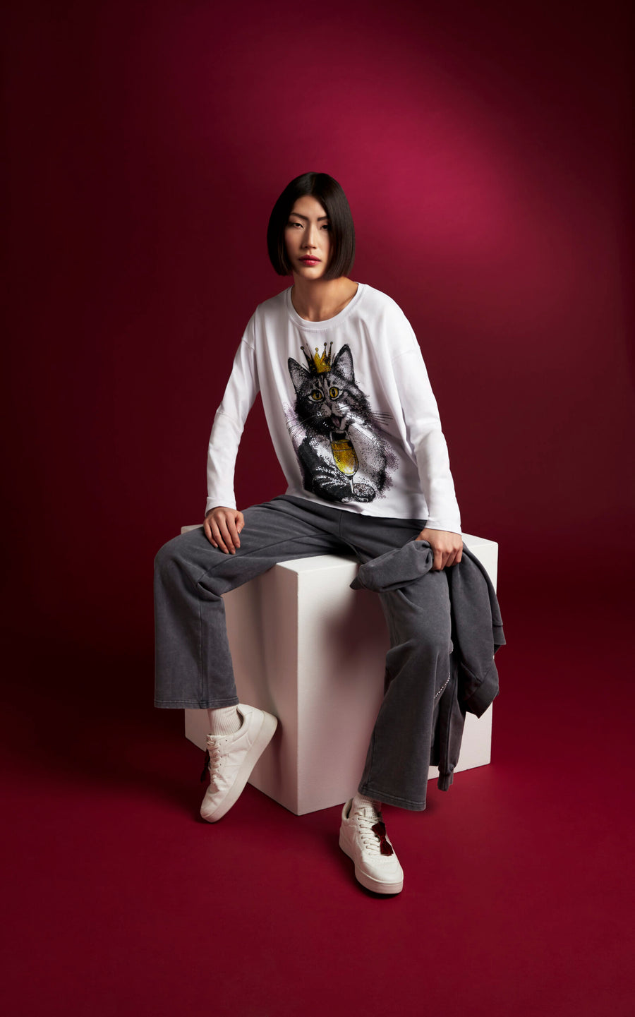 T-shirt di cotone stampa gattino con punti luce Z.O.E.