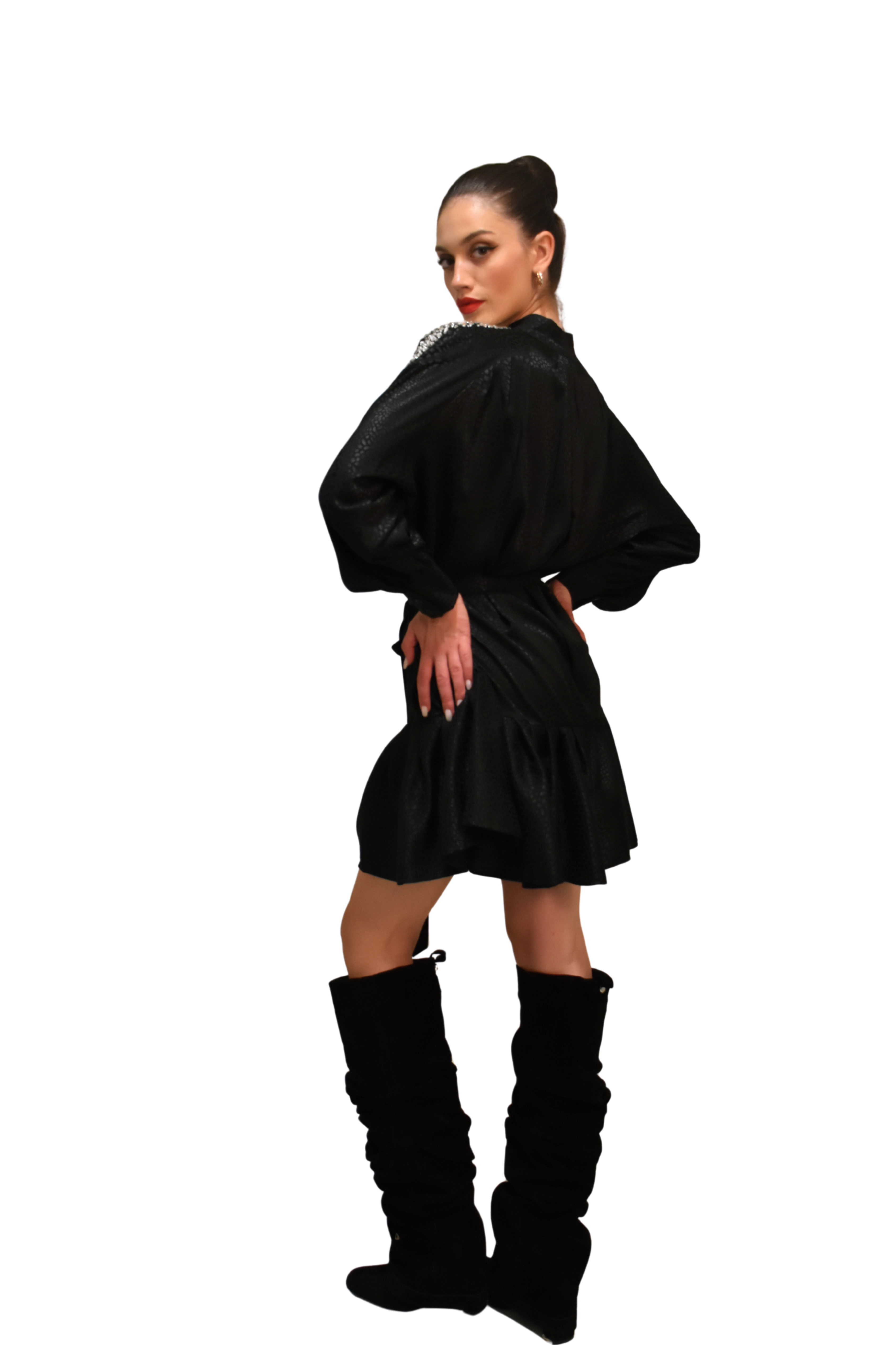 Abito chemisier in viscosa jacquard con cristalli ODI ET AMO