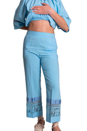 Pantaloni larghi in misto lino con bordo di pizzo MADDALENA DI LORENZO
