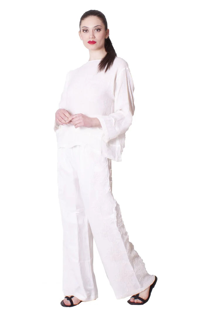 Blusa Di Lino Con Apertura E Ricamo Sul Retro MAURIZIO