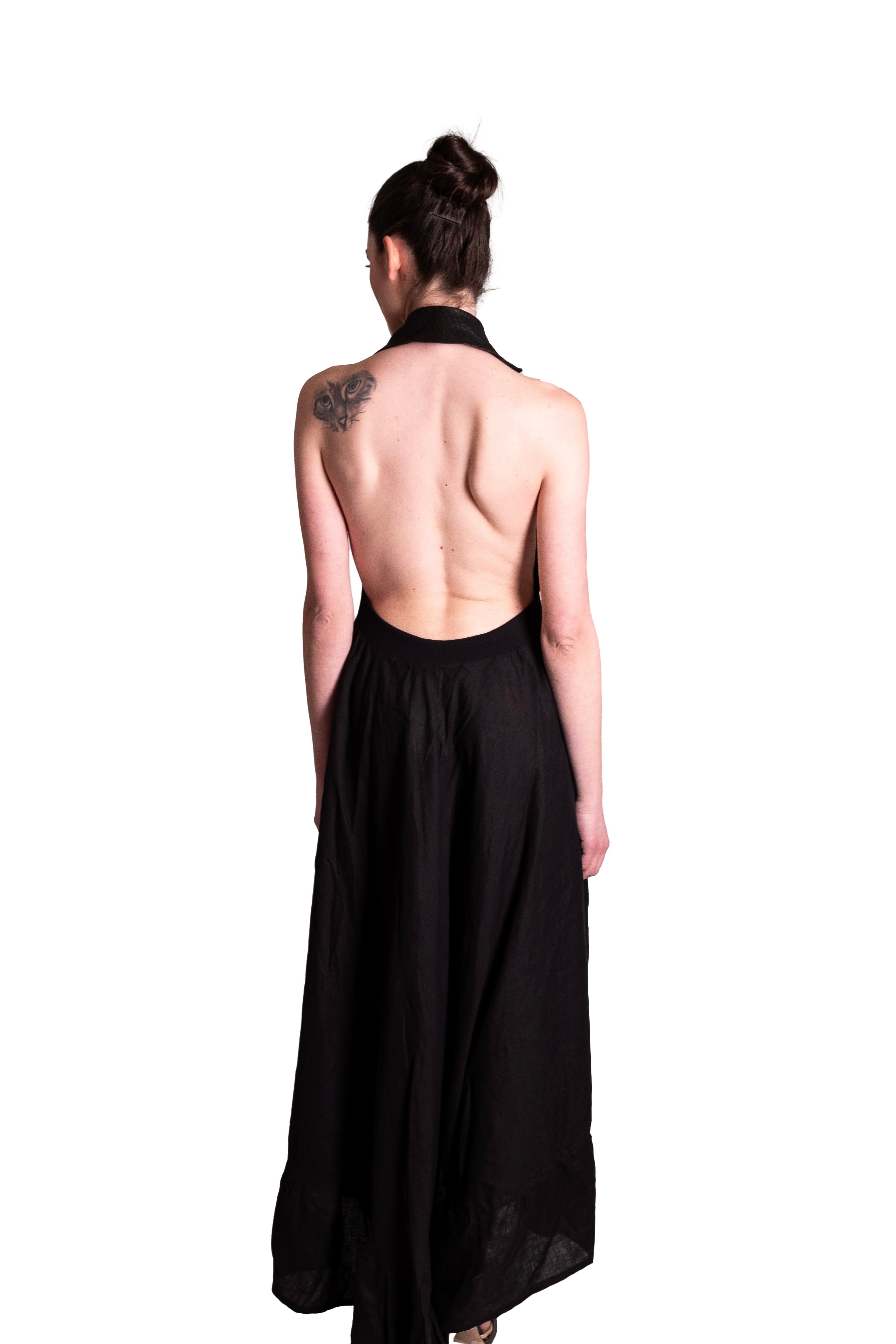 Abito Lungo di Lino con revers in pelle MAURIZIO