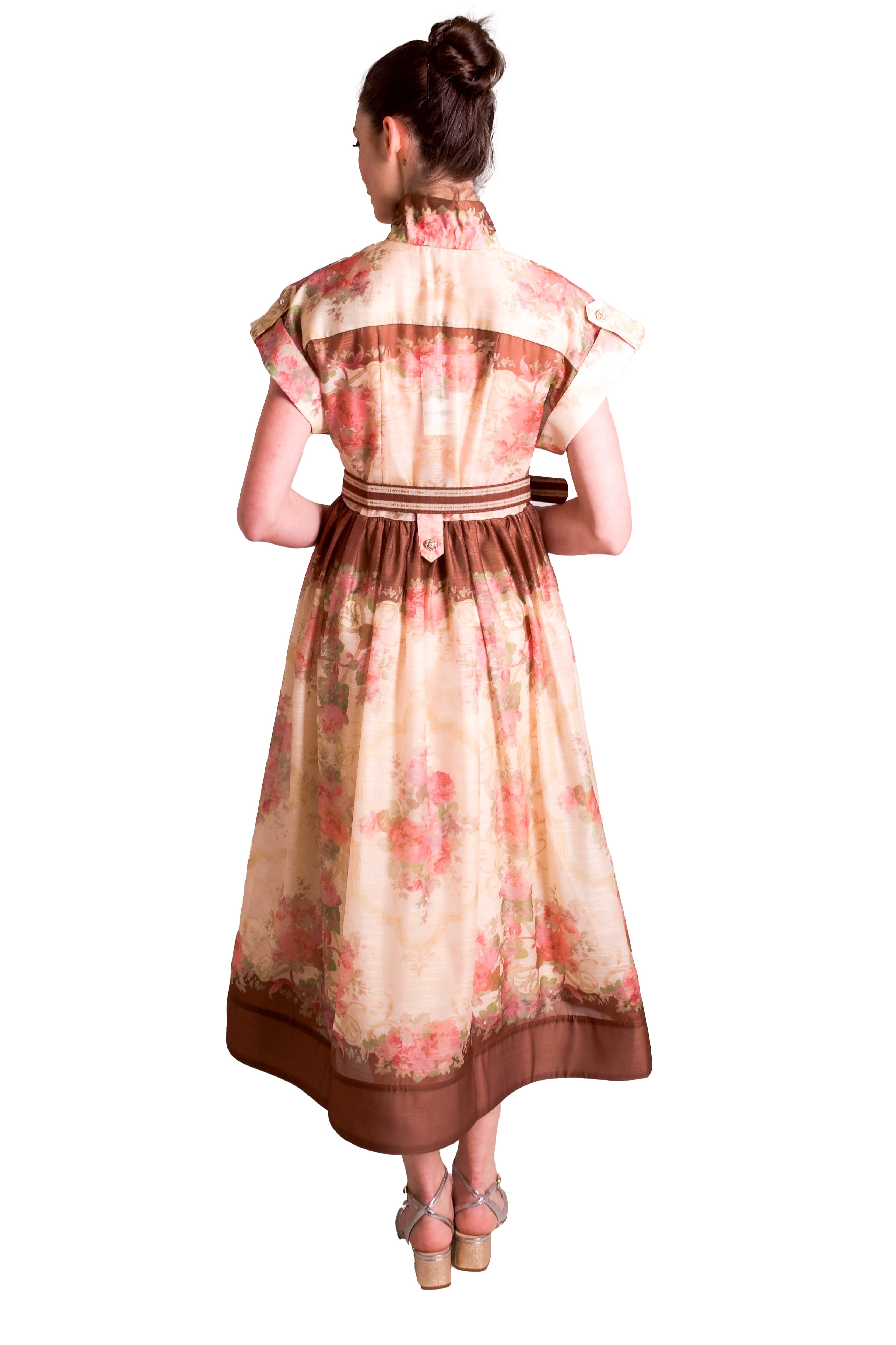 Abito lungo chemisier in organza floreale PAPERLACE