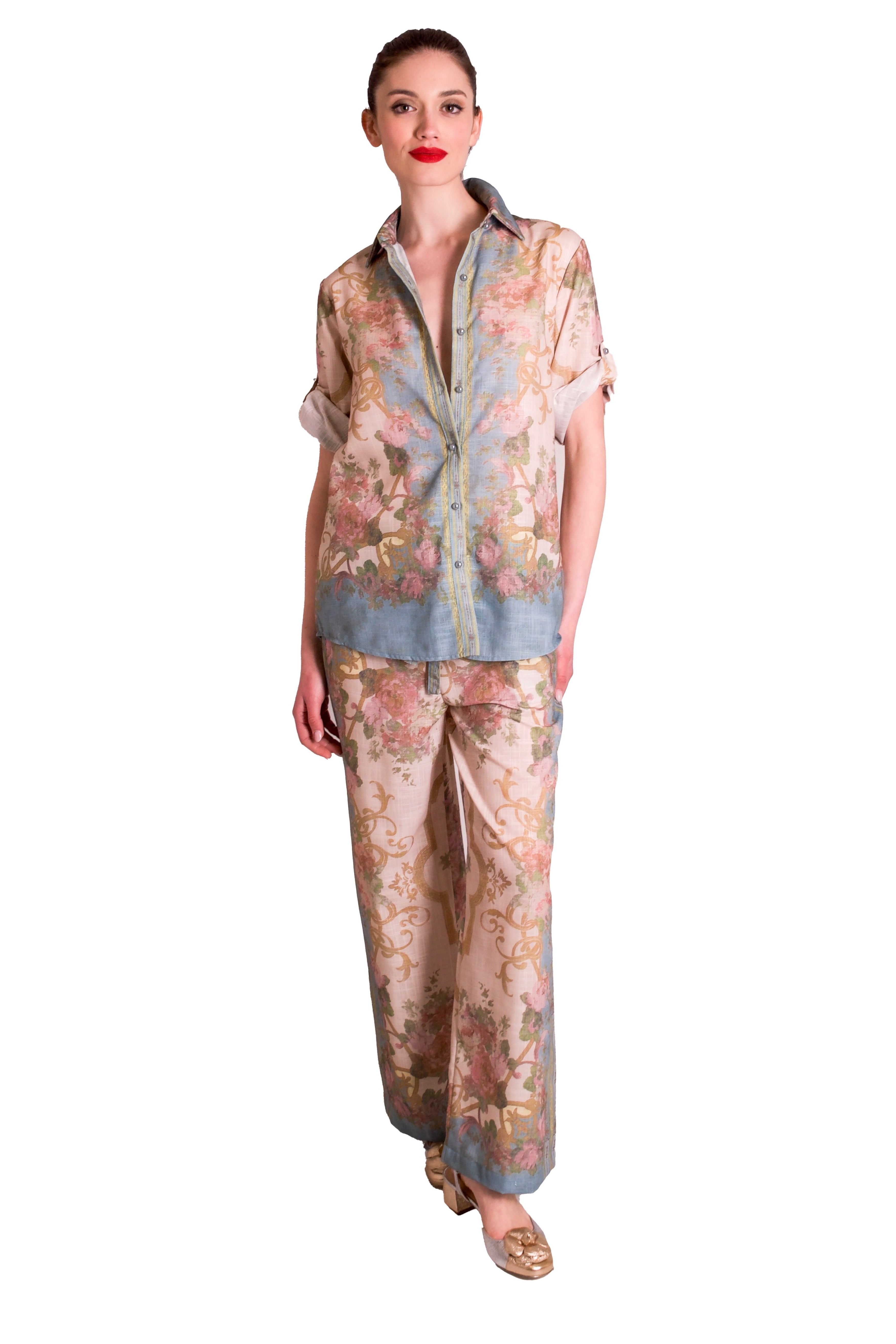 Pantalone palazzo di cotone in stampa floreale PAPERLACE