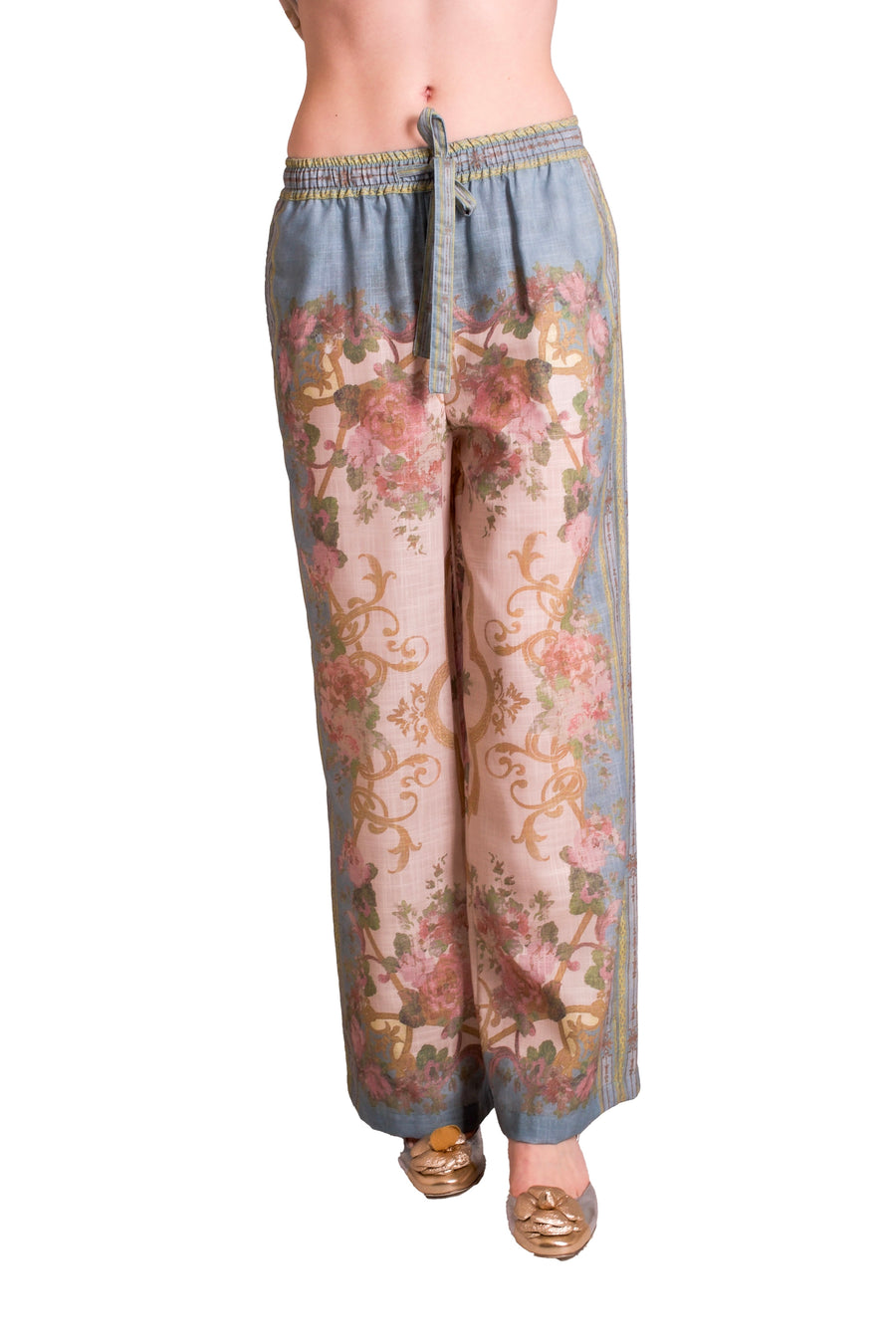 Pantalone palazzo di cotone in stampa floreale PAPERLACE