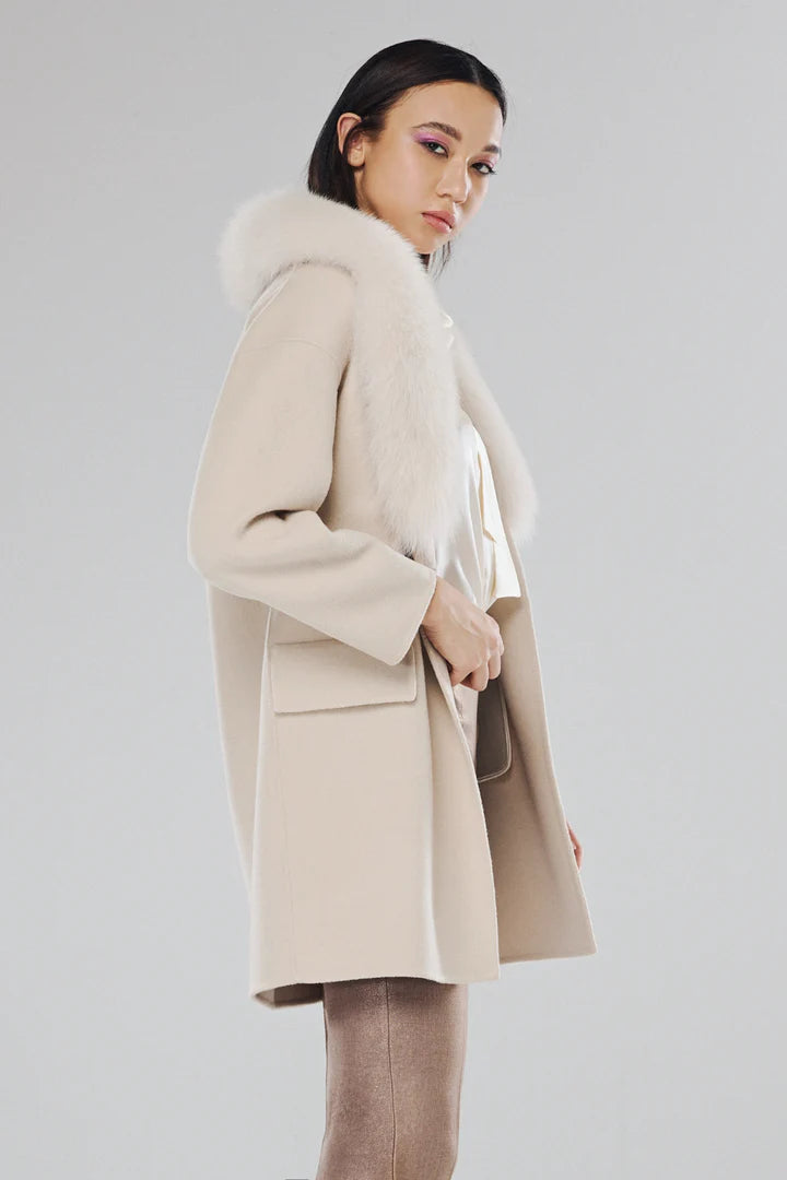 Cappotto in misto cashmere con collo di volpe ALESSANDRO LEGORA