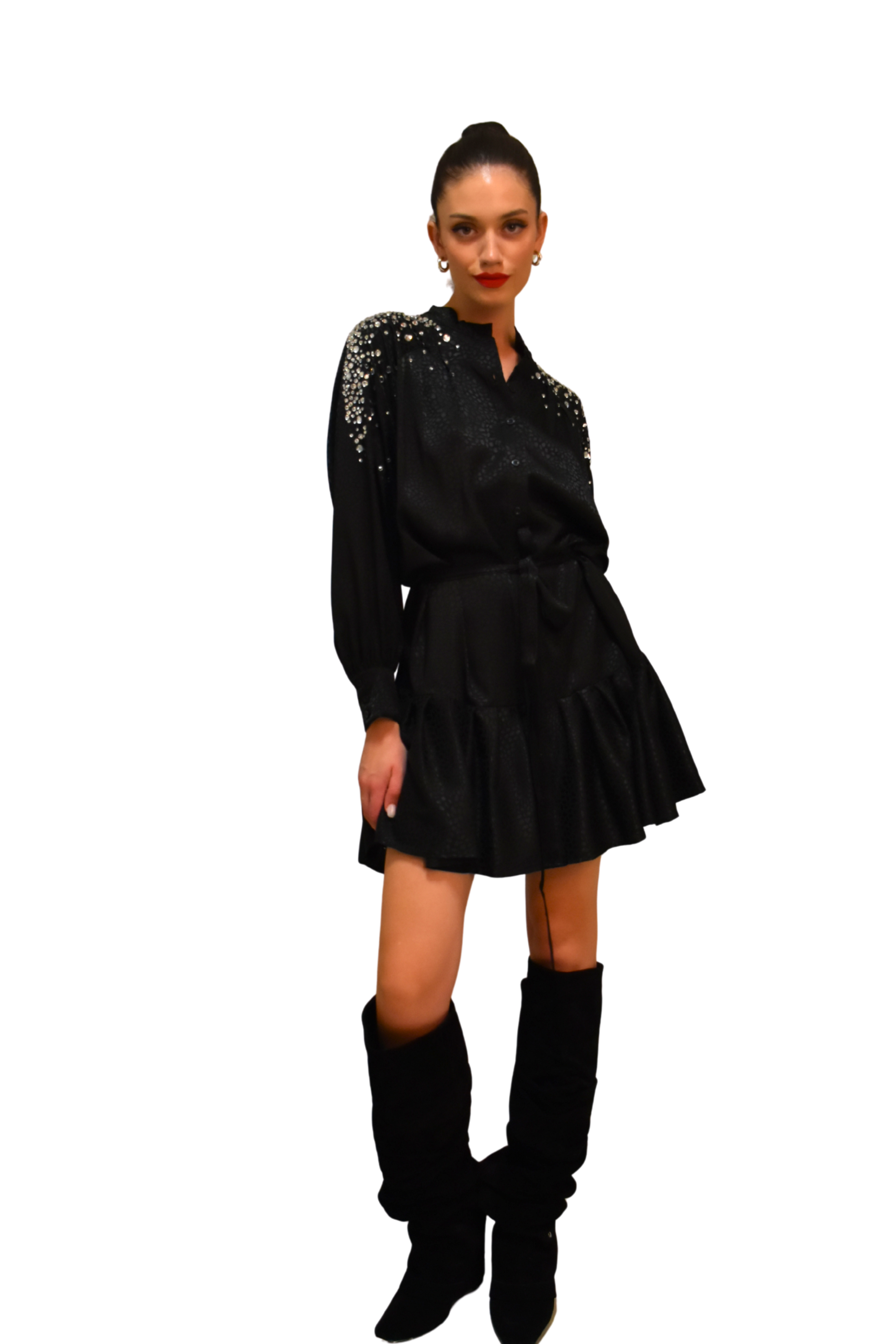 Abito chemisier in viscosa jacquard con cristalli ODI ET AMO