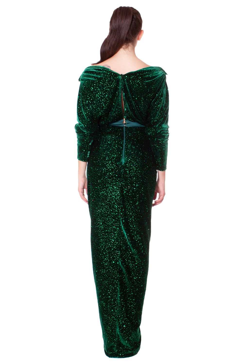 Abito lungo in velluto di seta e glitter RHEA COSTA