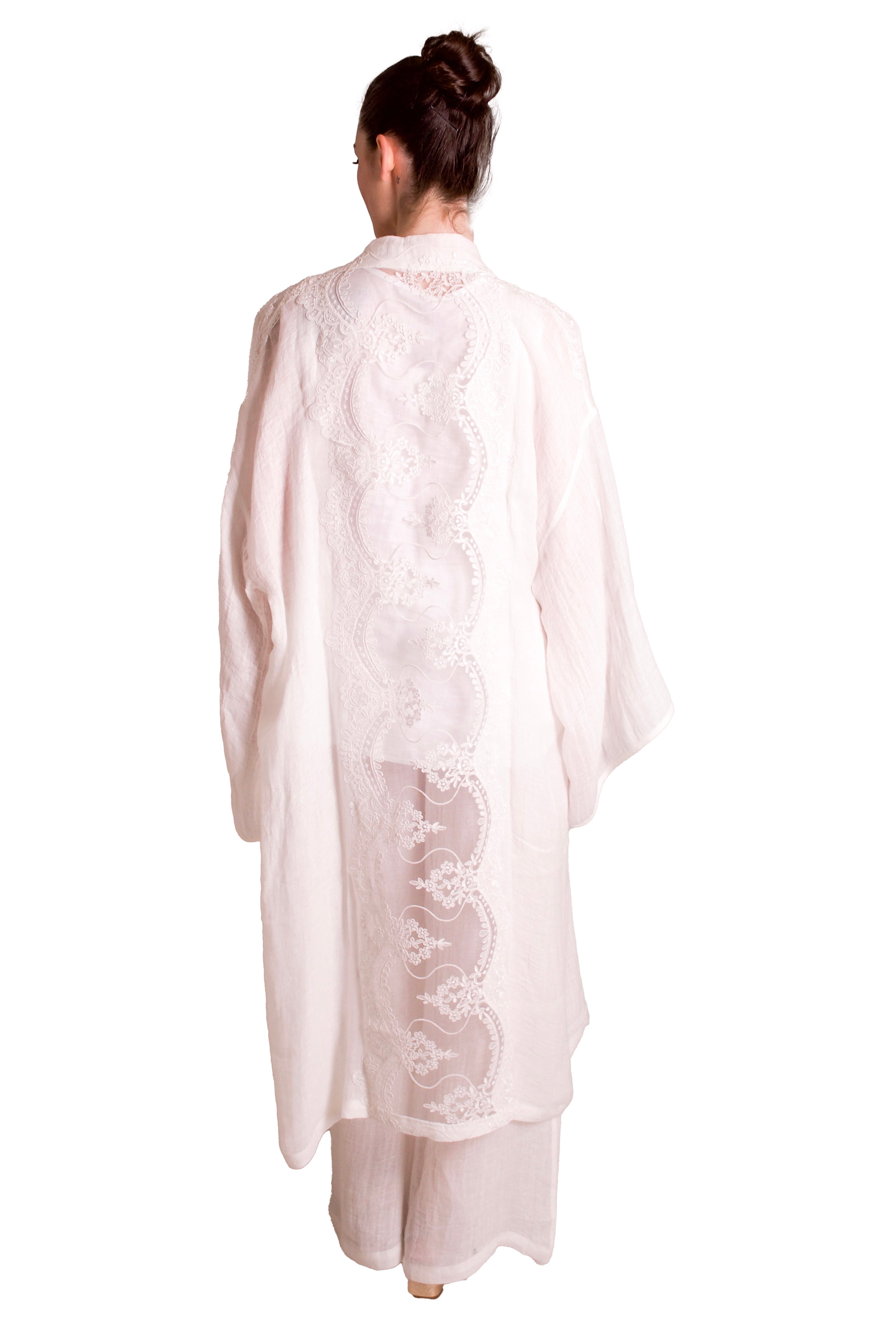 Giacca Kimono in lino Con dettagli di tulle ricamato MAURIZIO