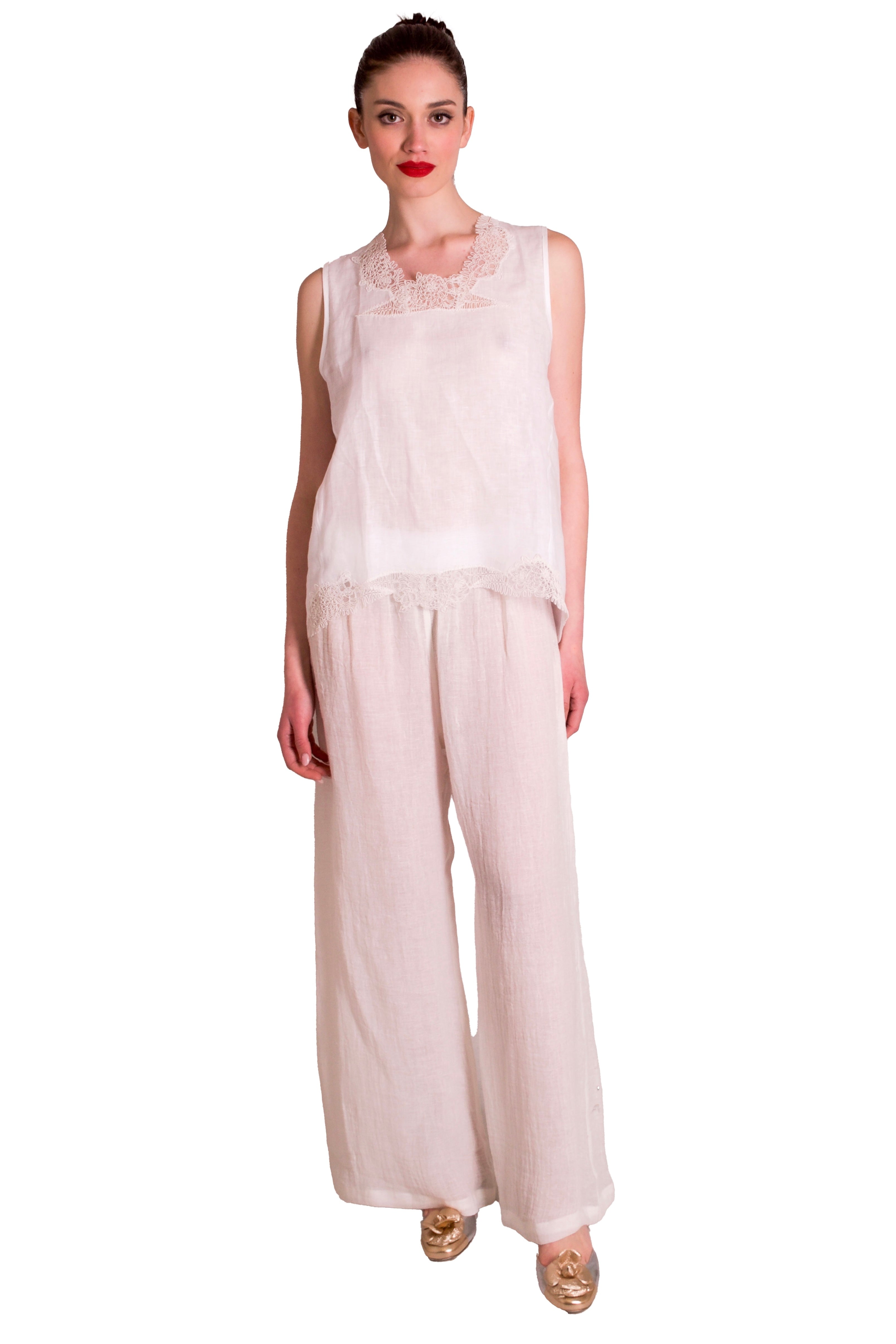 Blusa Di Lino Con dettagli di pizzo MAURIZIO