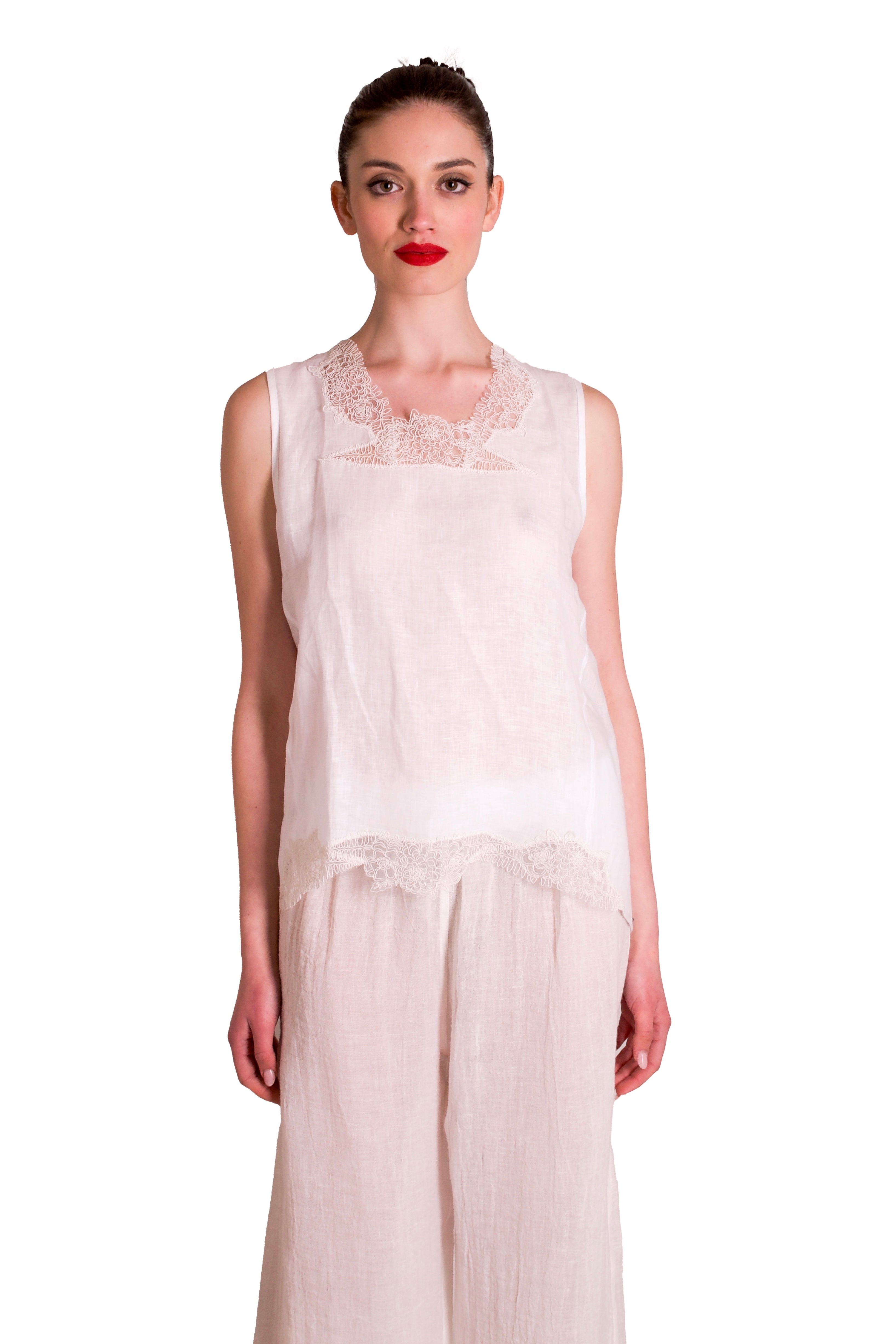 Blusa Di Lino Con dettagli di pizzo MAURIZIO