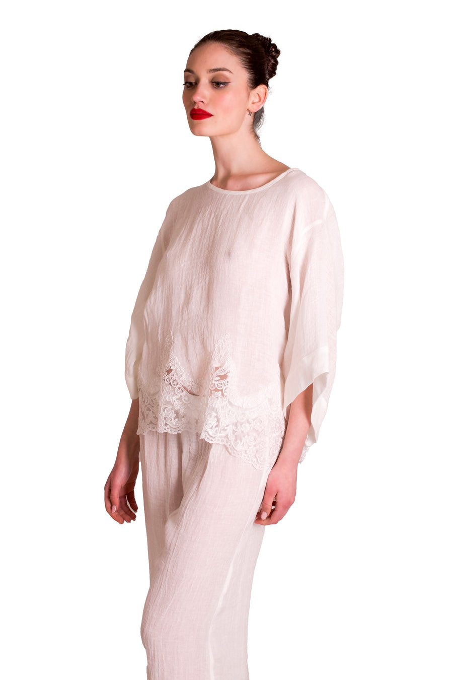 Blusa over Di Lino Con orlo di tulle ricamato MAURIZIO
