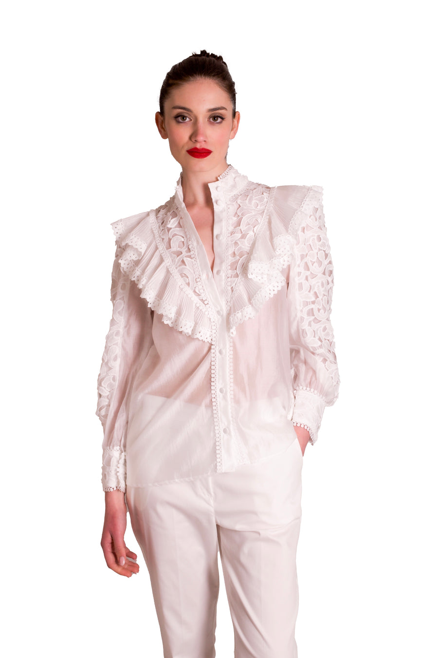 Camicia in misto cotone con inserti di pizzo PAPERLACE