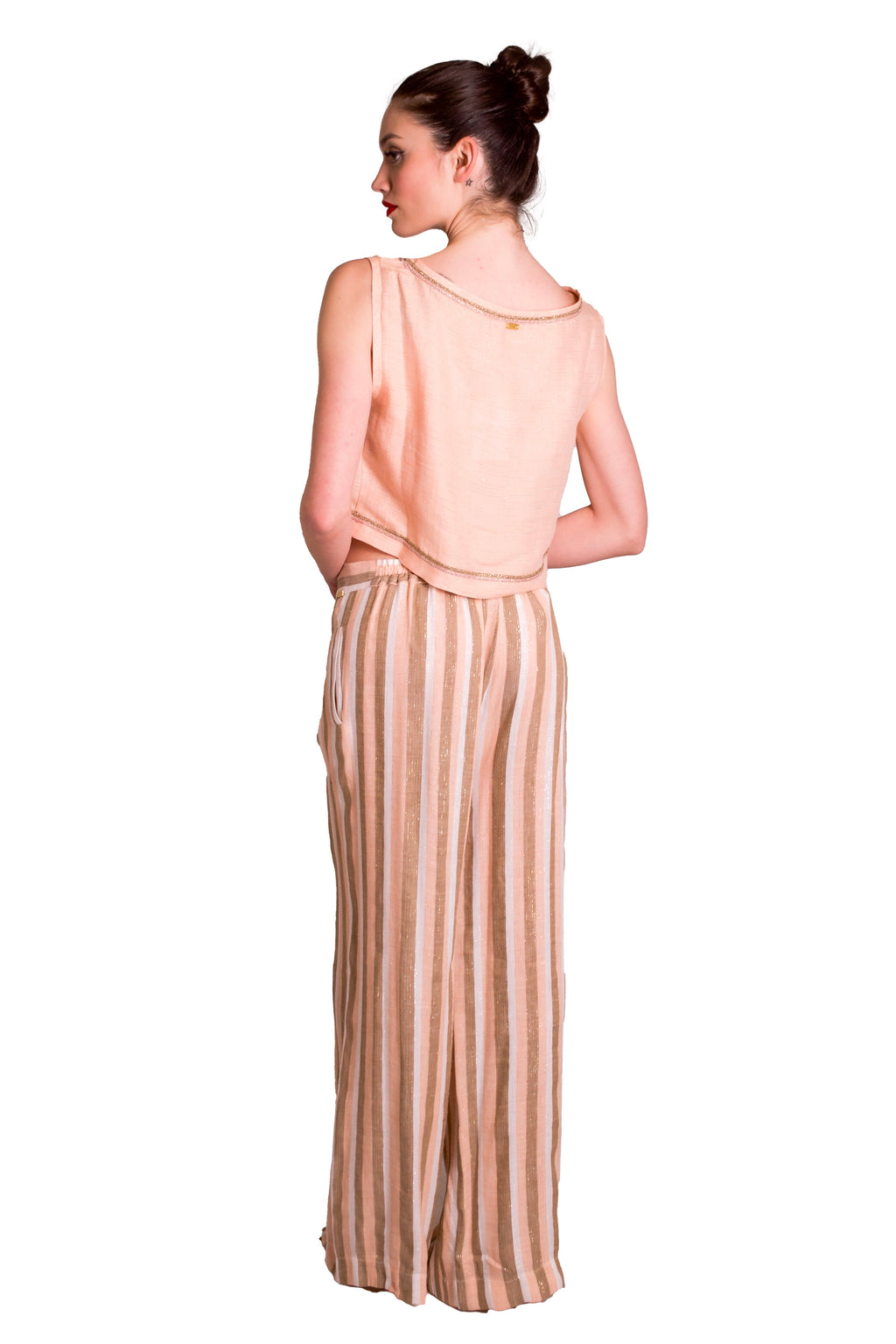 Pantaloni palazzo a righe in misto lino PHO