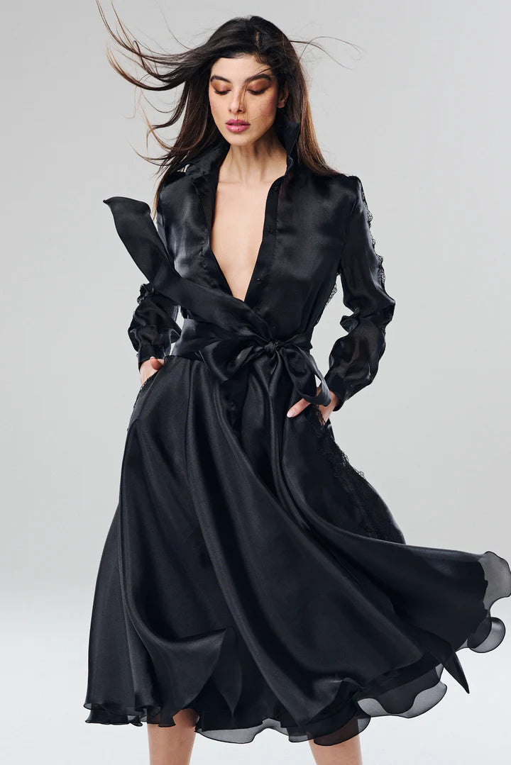 Abito a ruota in organza dettaglio pizzo ATELIER LEGORA