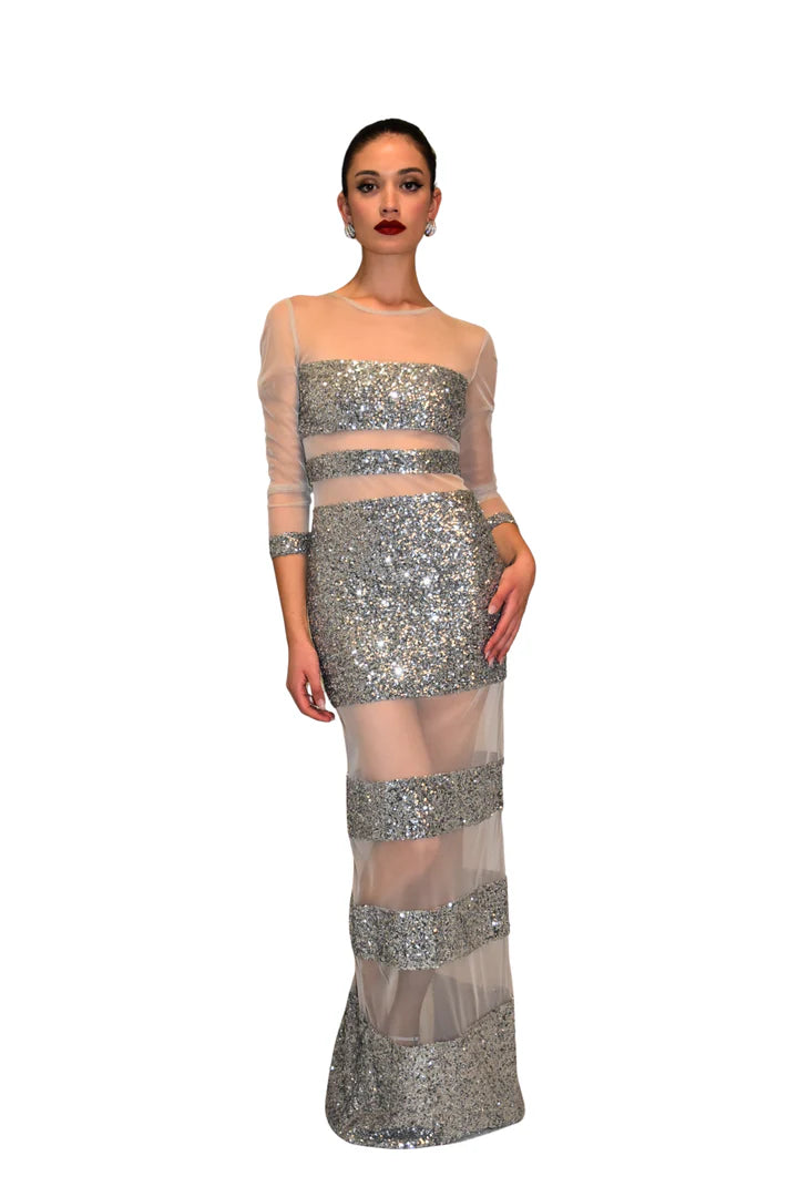 Abito lungo payettes e tulle trasparente ATELIER LEGORA